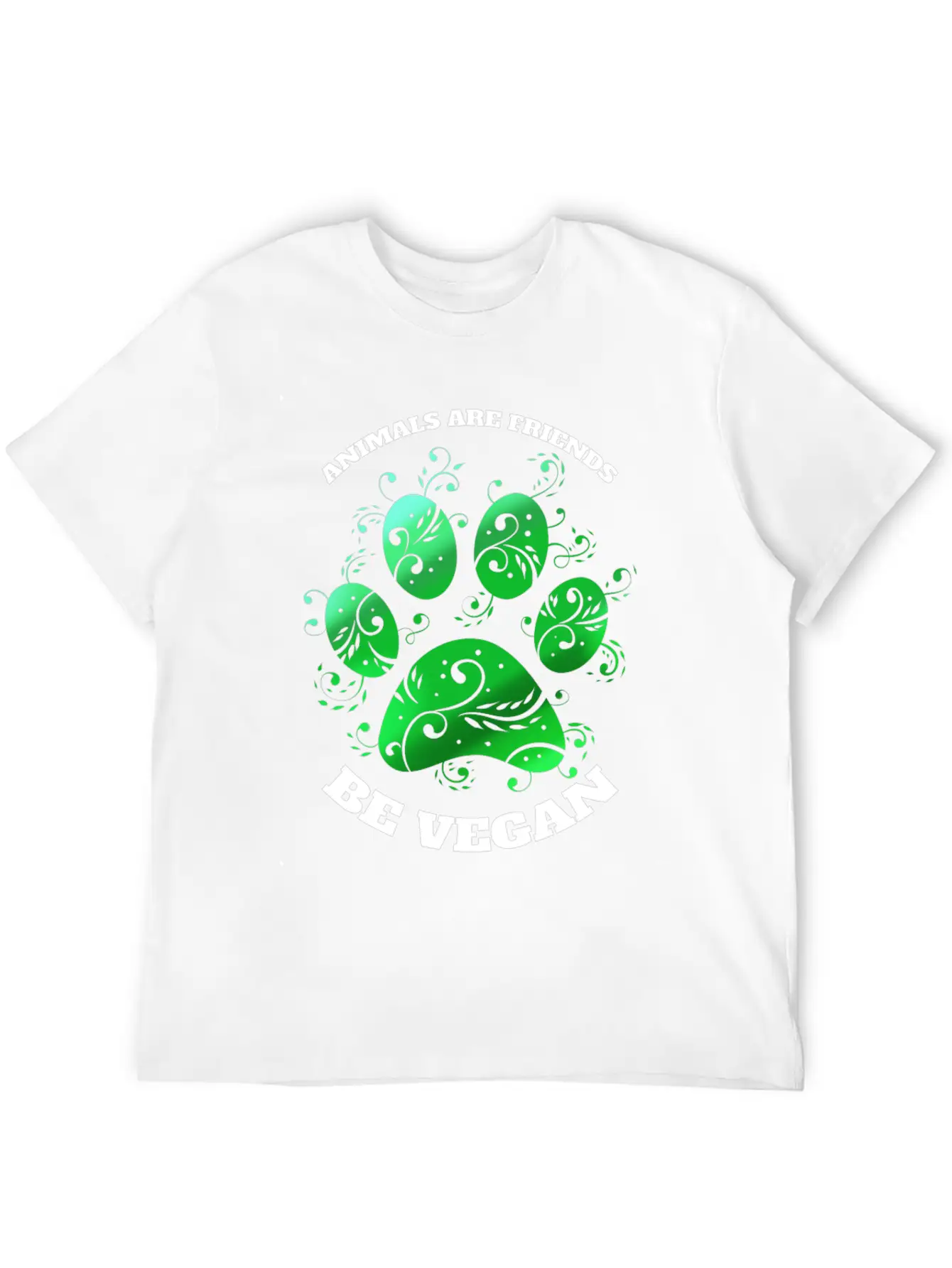 Green Paw - Animals Are Friends - Vegetarians Go Essential Unisex Summer Tee – Soft Cotton Casual Fit