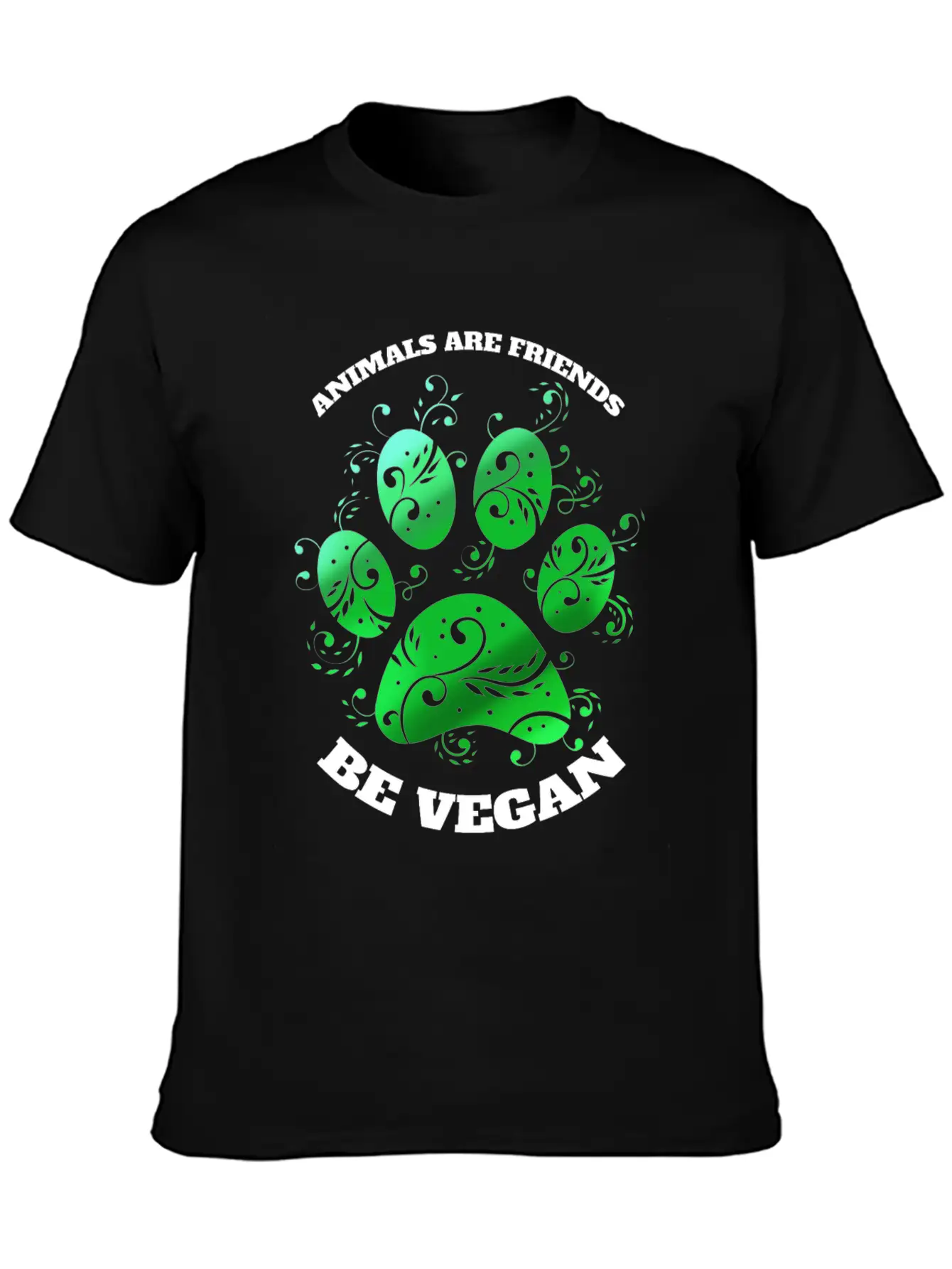 Green Paw - Animals Are Friends - Vegetarians Go Essential Unisex Summer Tee – Soft Cotton Casual Fit