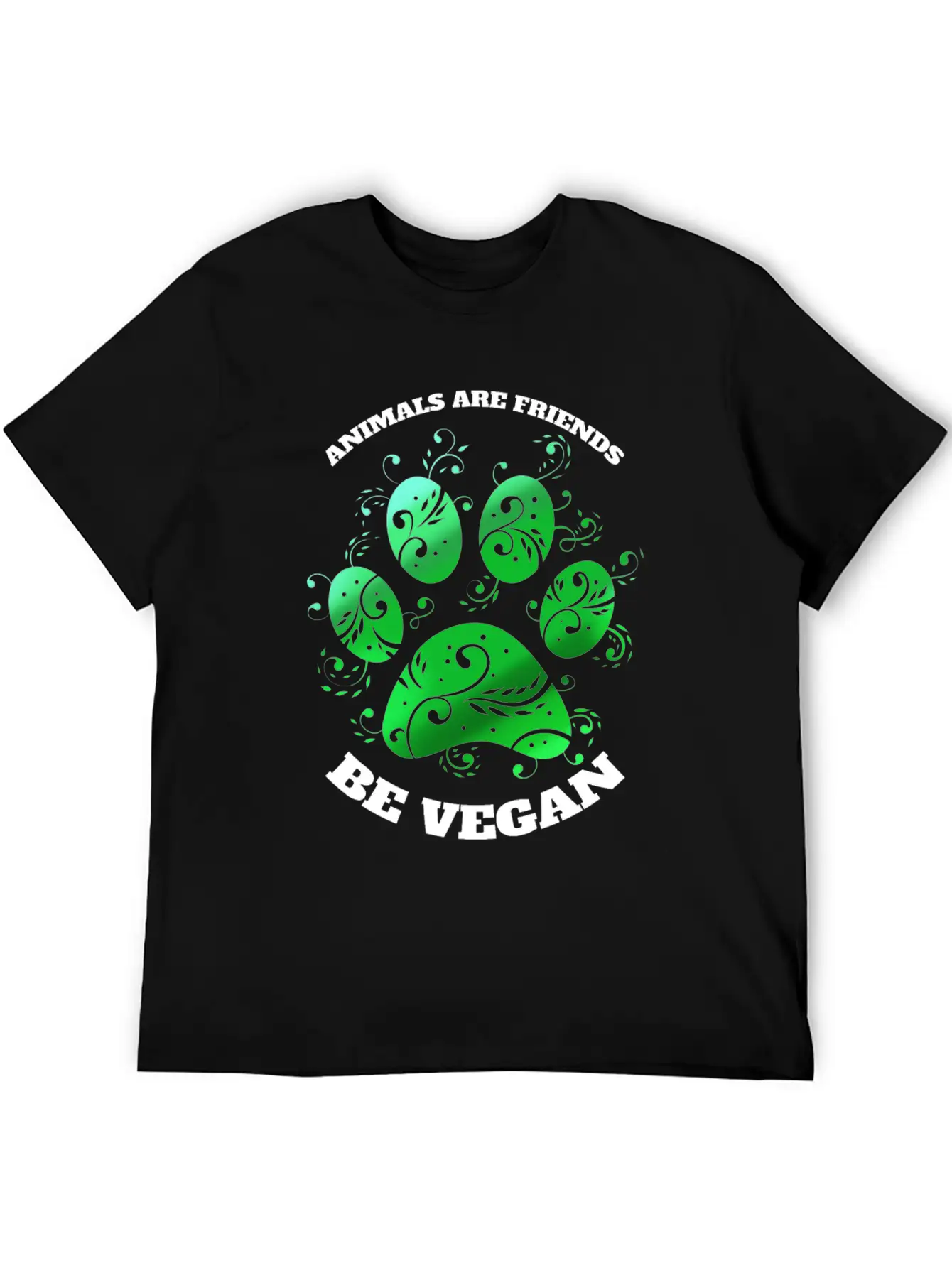 Green Paw - Animals Are Friends - Vegetarians Go Essential Unisex Summer Tee – Soft Cotton Casual Fit