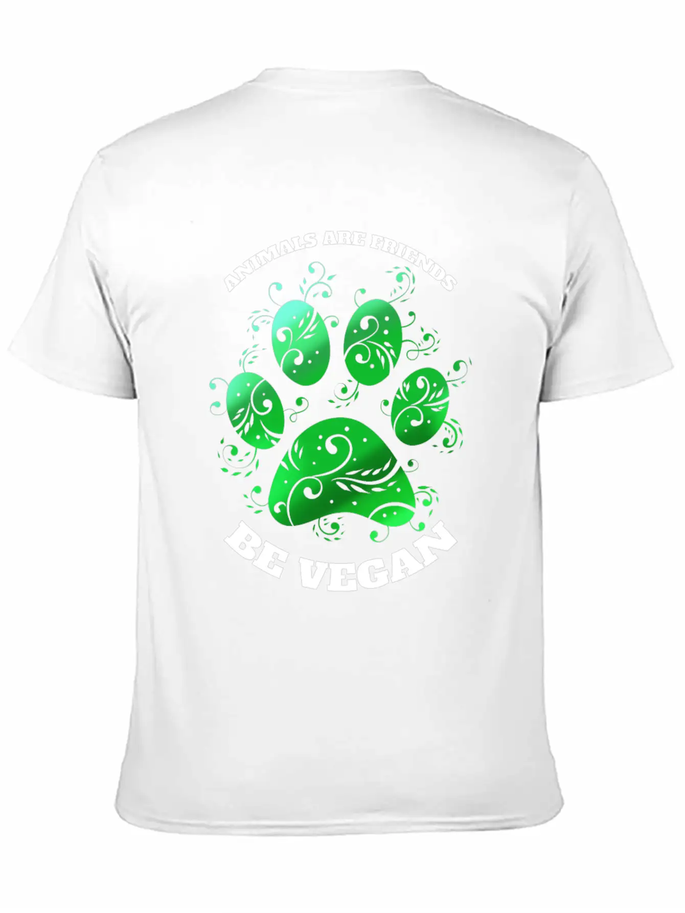 Green Paw - Animals Are Friends - Vegetarians Go Essential Unisex Summer Tee – Soft Cotton Casual Fit
