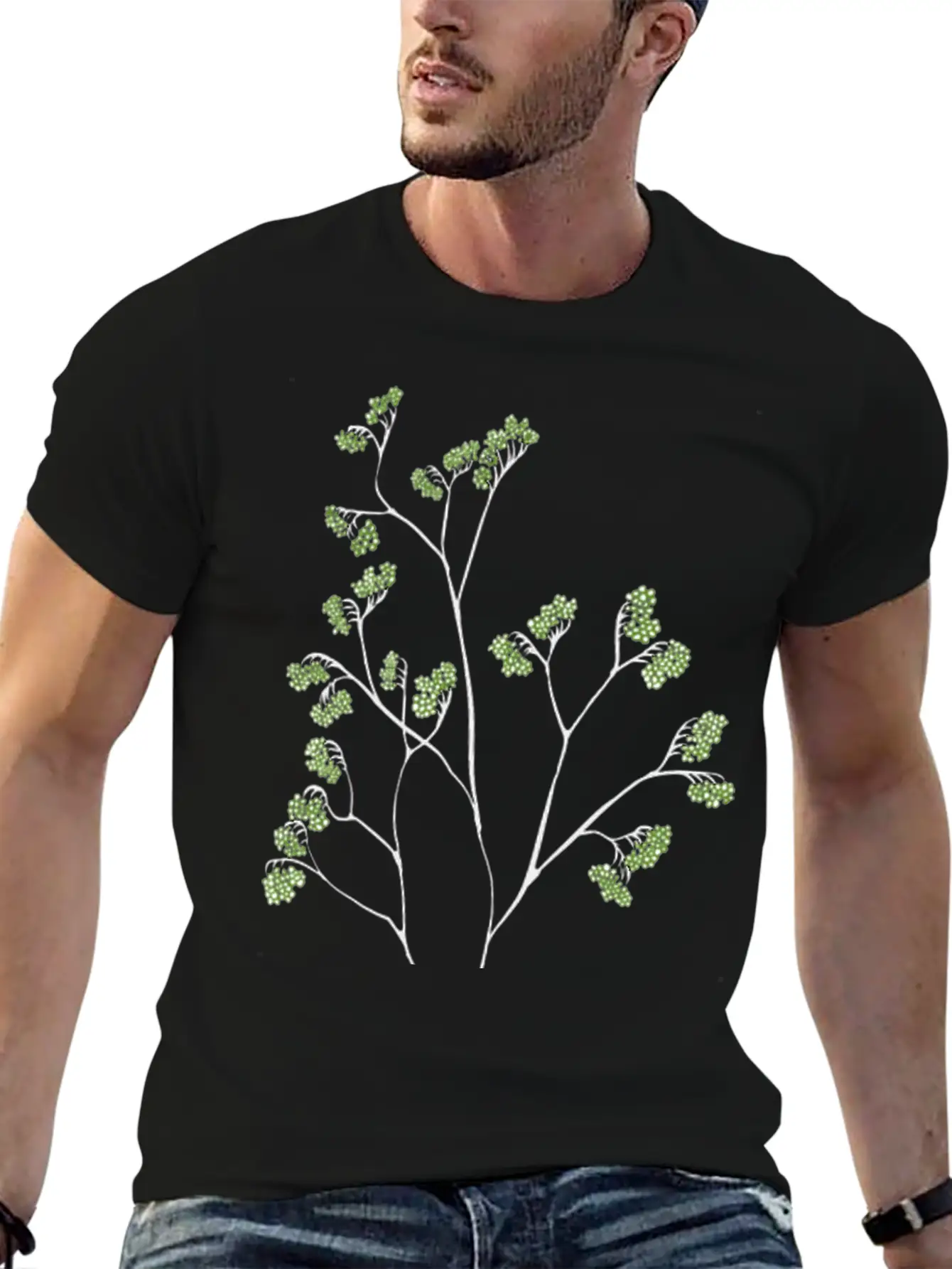 Green Plant Minimalist Botanical Art Stylish Everyday T-Shirt – Unisex Basic Cotton Tee