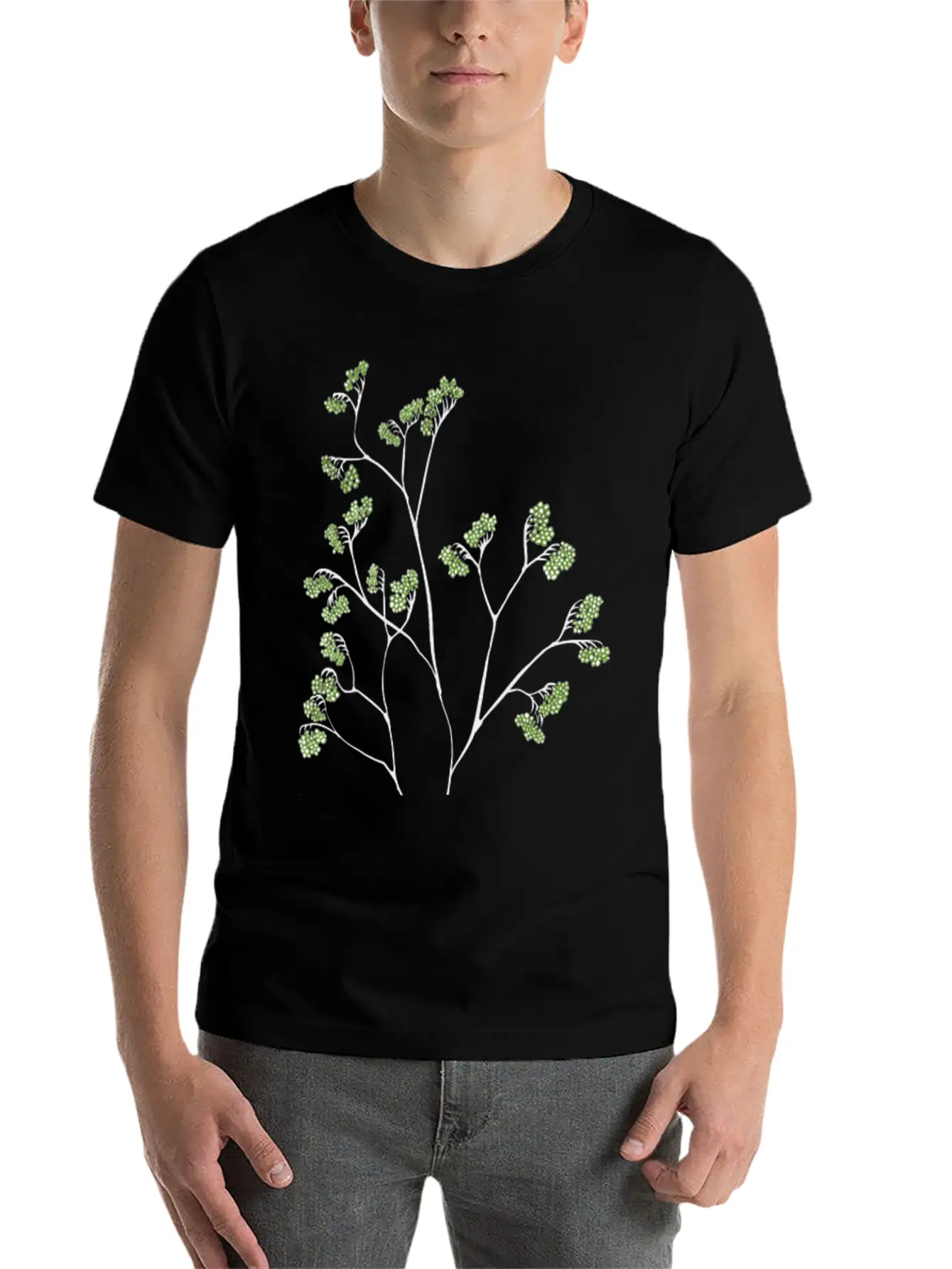 Green Plant Minimalist Botanical Art Stylish Everyday T-Shirt – Unisex Basic Cotton Tee
