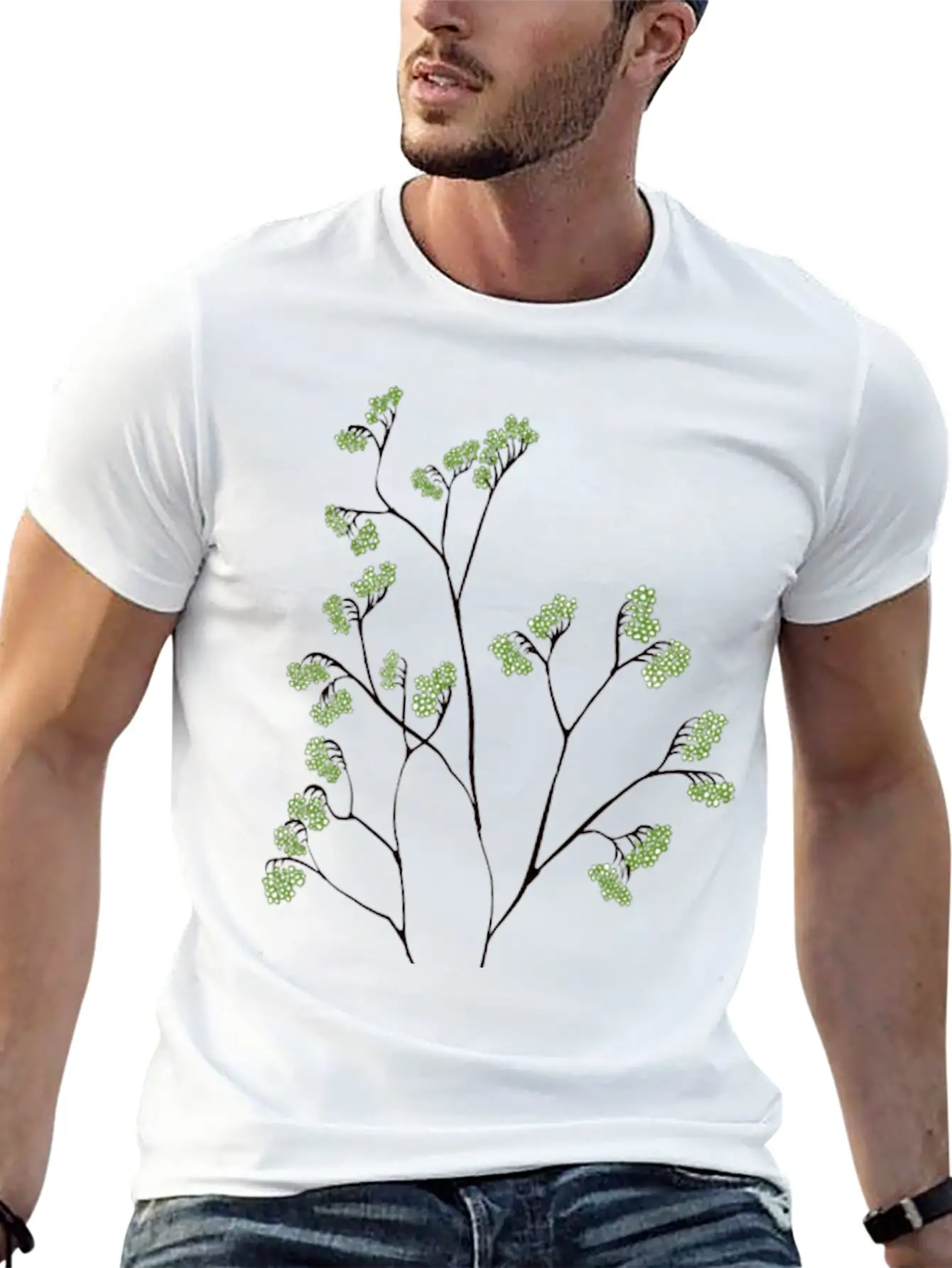 Green Plant Minimalist Botanical Art Stylish Everyday T-Shirt – Unisex Basic Cotton Tee