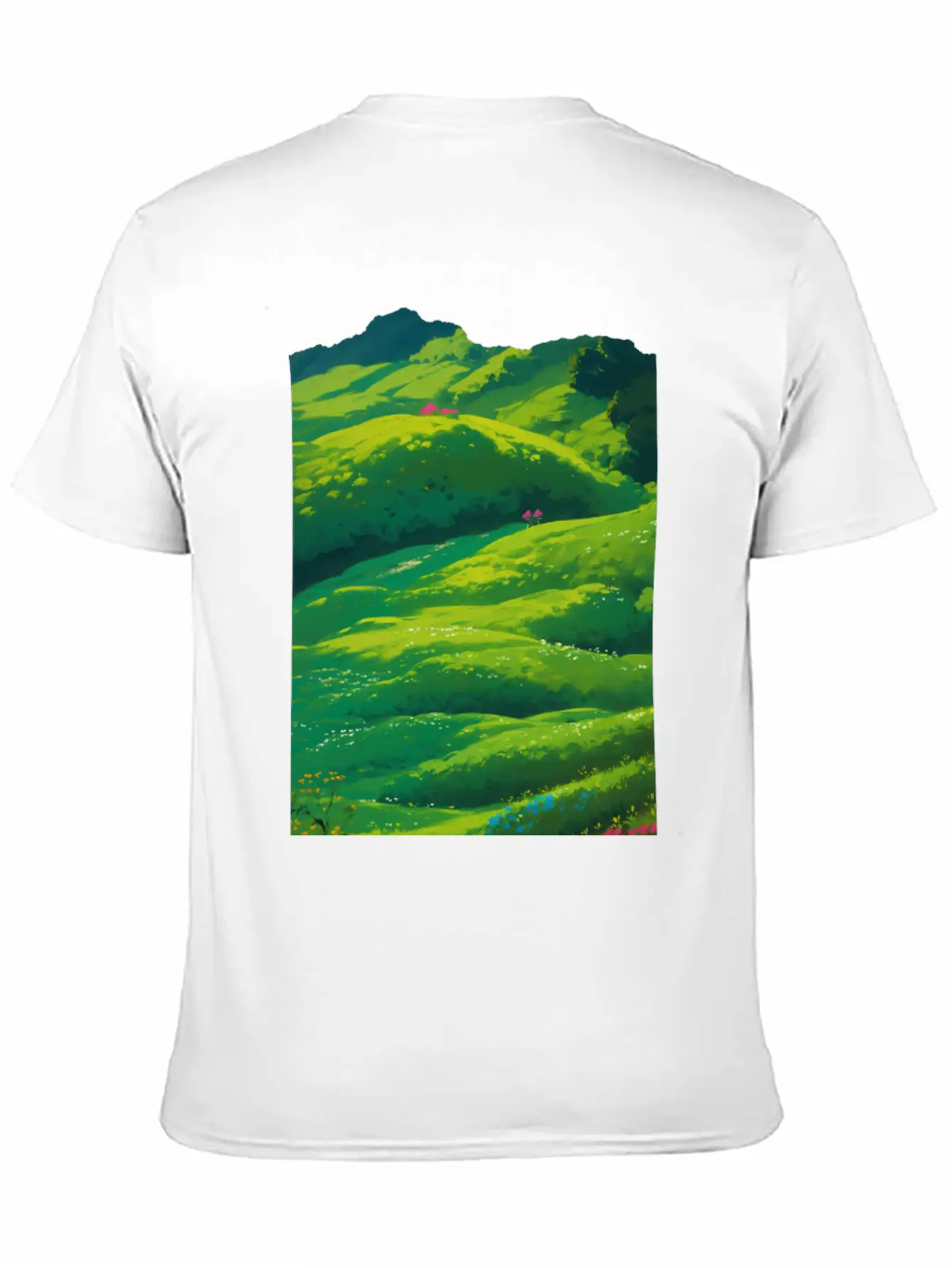 Green Spring Meadow In Ghibli Style 2 Essential Unisex Summer Tee – Soft Cotton Casual Fit