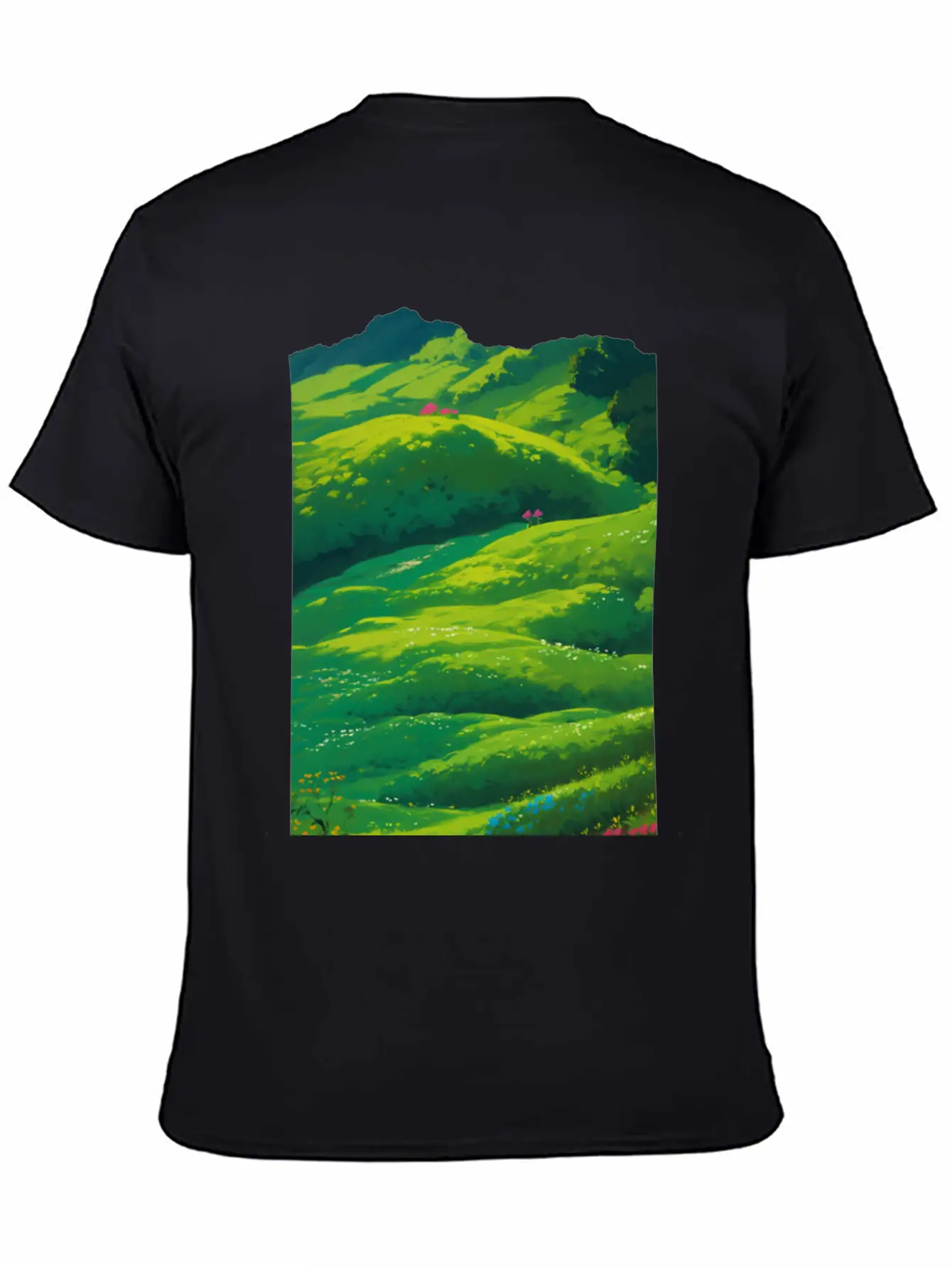 Green Spring Meadow In Ghibli Style 2 Essential Unisex Summer Tee – Soft Cotton Casual Fit