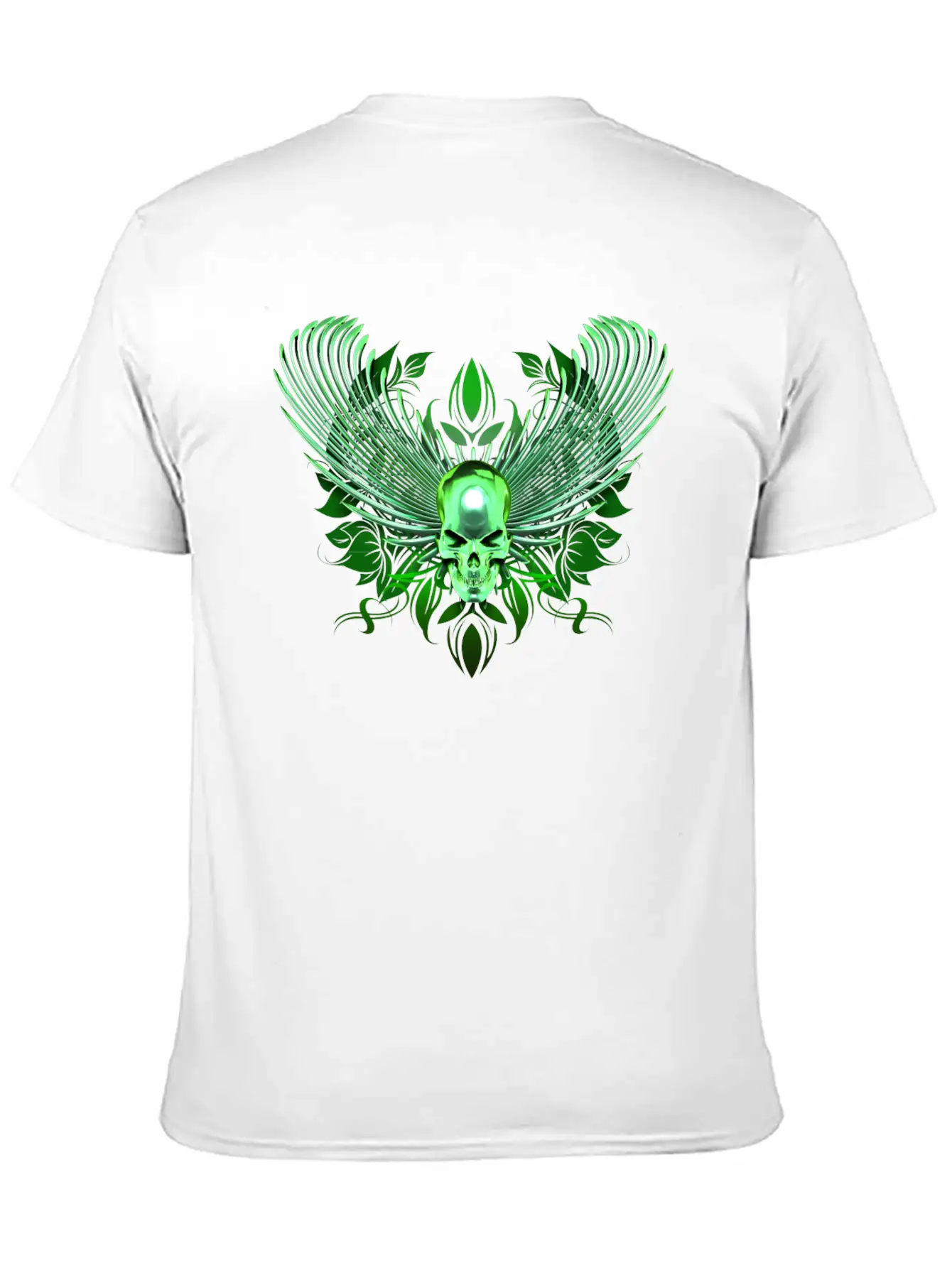 Green Winged Chrome Skull Timeless Short Sleeve Tee – Comfy And Minimalist Design