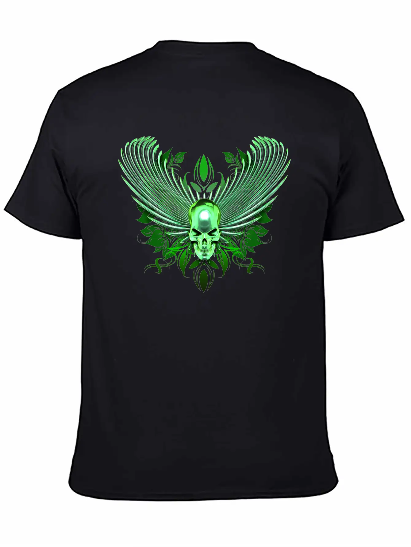 Green Winged Chrome Skull Timeless Short Sleeve Tee – Comfy And Minimalist Design