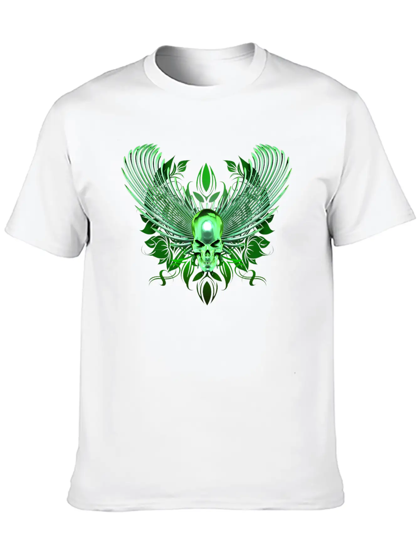 Green Winged Chrome Skull Timeless Short Sleeve Tee – Comfy And Minimalist Design