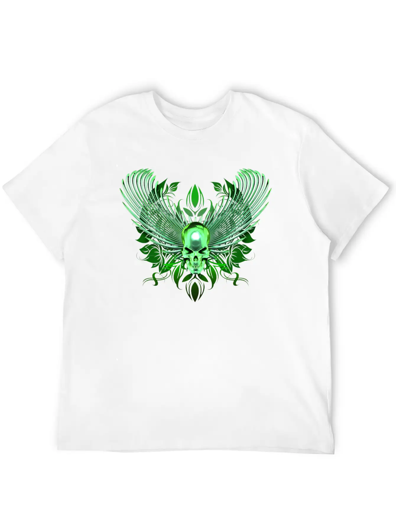 Green Winged Chrome Skull Timeless Short Sleeve Tee – Comfy And Minimalist Design