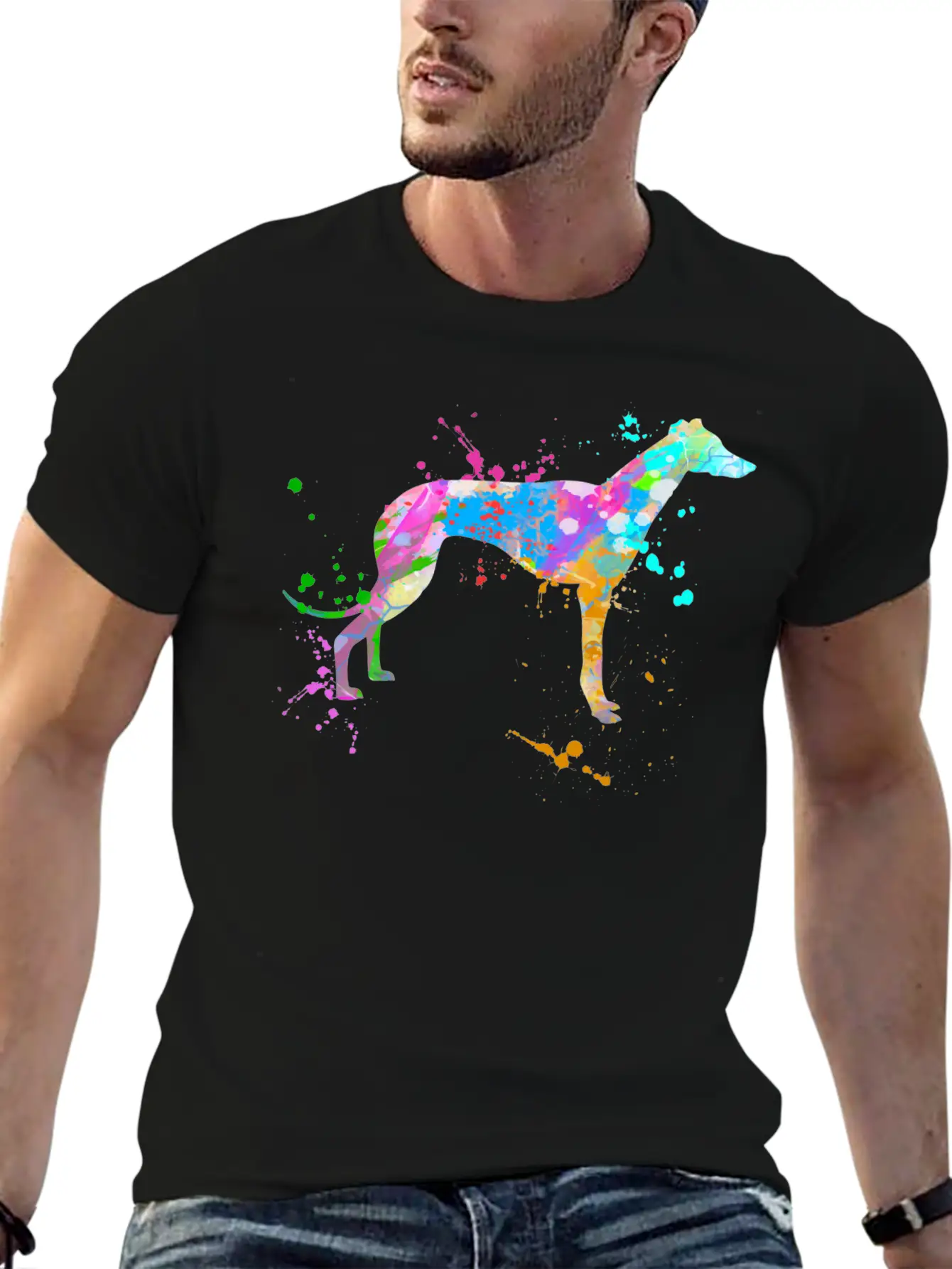 Greyhound Dog Watercolor Splash Art Paint Drip Spl Essential Unisex Summer Tee – Soft Cotton Casual Fit