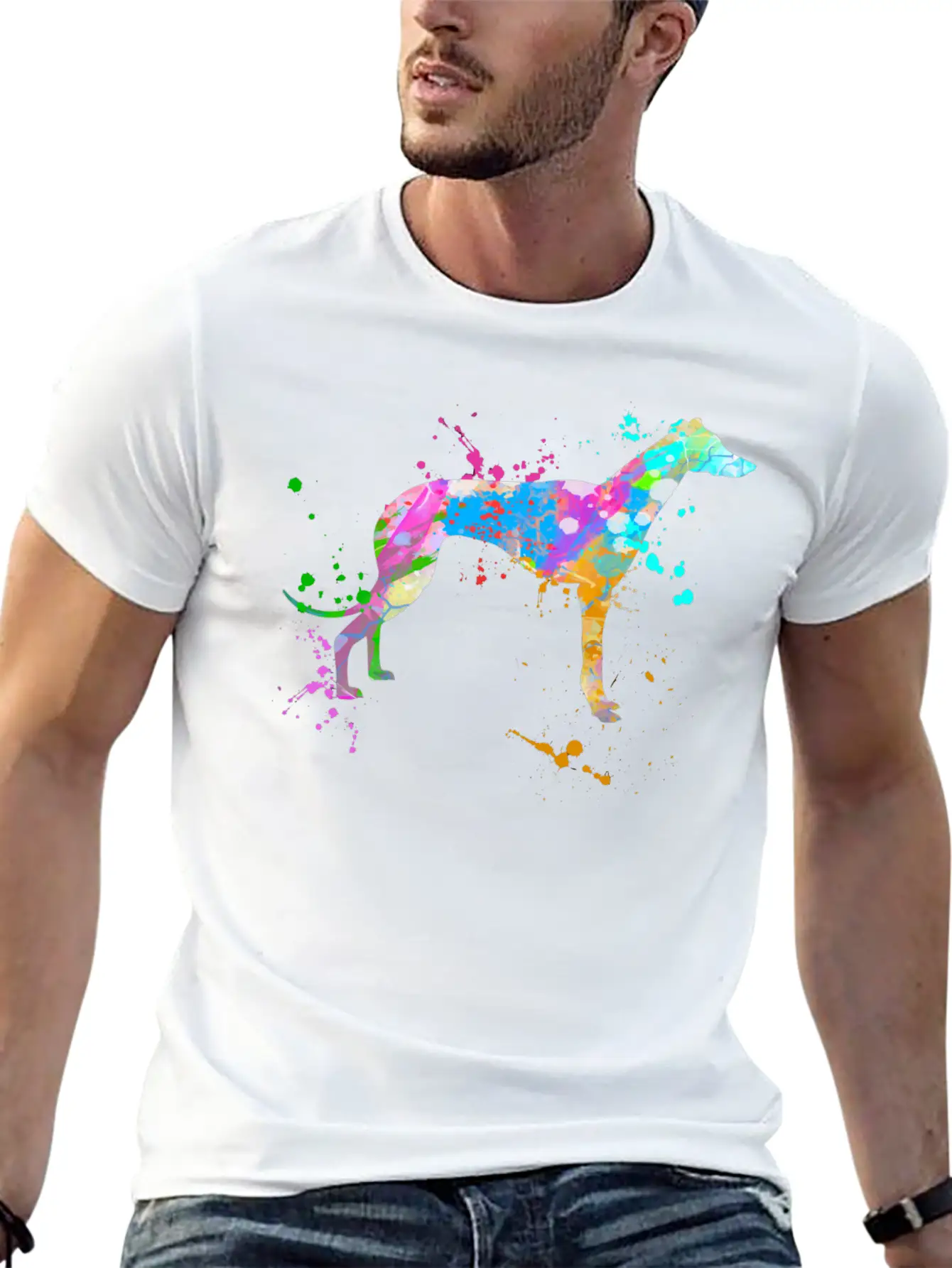 Greyhound Dog Watercolor Splash Art Paint Drip Spl Essential Unisex Summer Tee – Soft Cotton Casual Fit