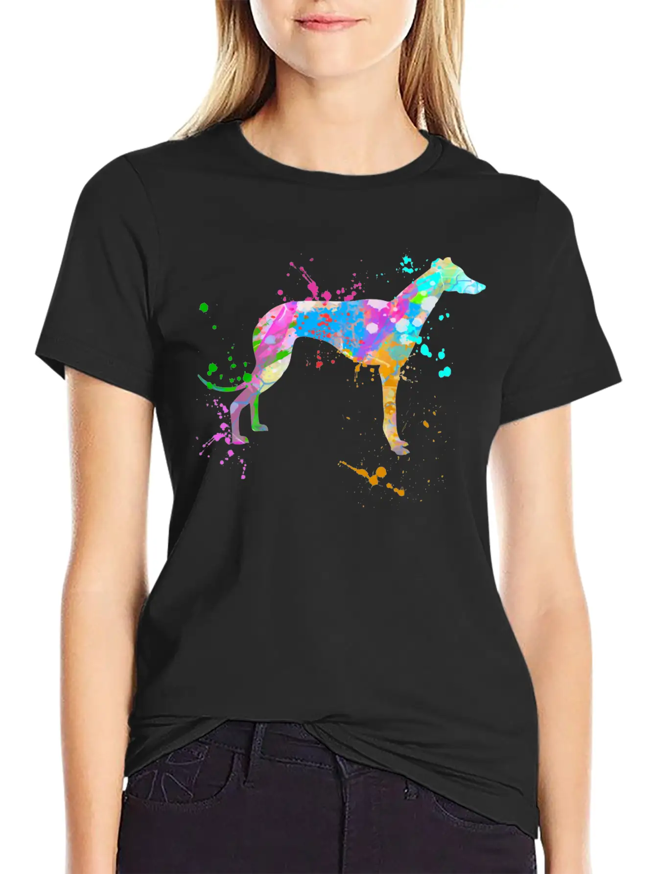 Greyhound Dog Watercolor Splash Art Paint Drip Spl Essential Unisex Summer Tee – Soft Cotton Casual Fit