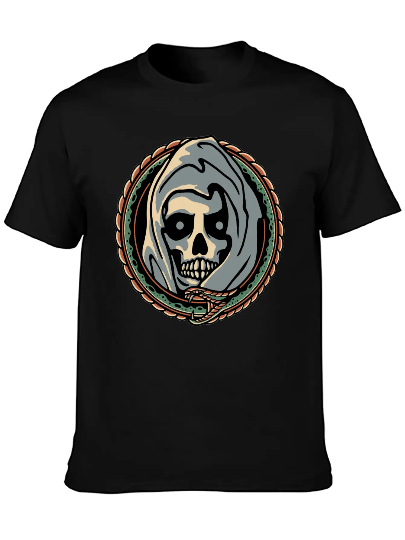 Grim Reaper And Snake Comfortable Minimalist Graphic Tee – Summer Style Essential