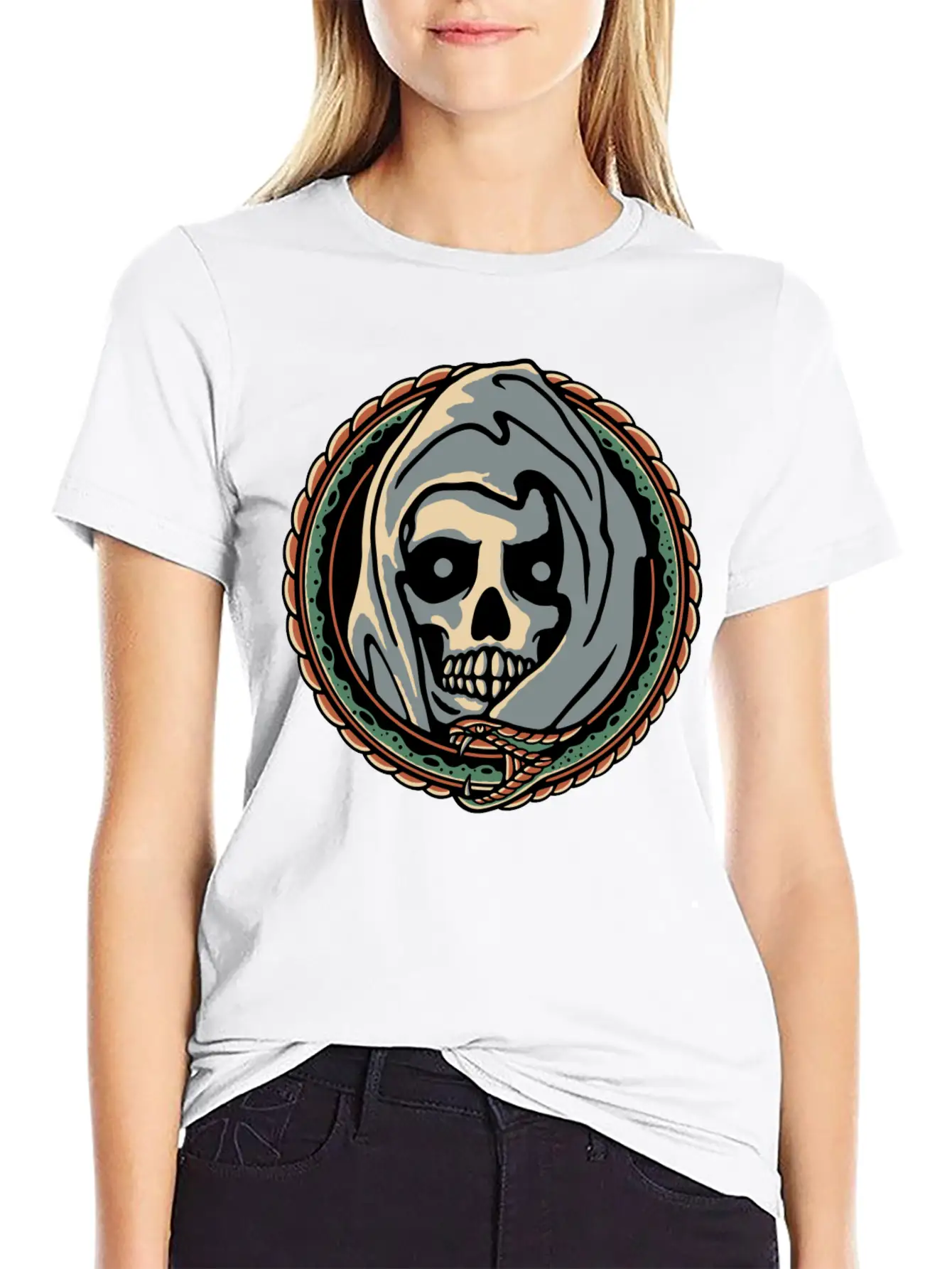 Grim Reaper And Snake Comfortable Minimalist Graphic Tee – Summer Style Essential