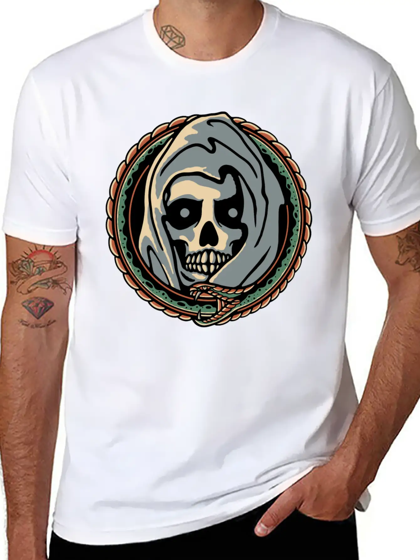 Grim Reaper And Snake Comfortable Minimalist Graphic Tee – Summer Style Essential