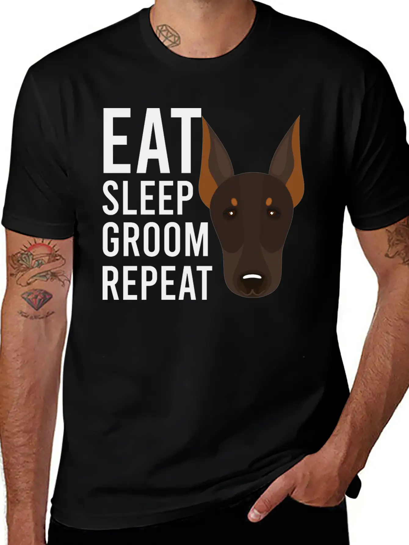 Groom 1 Dog Grooming Eat Sleep Groom Repeat Unisex Short Sleeve Soft Cotton T-Shirt – Casual Everyday Wear