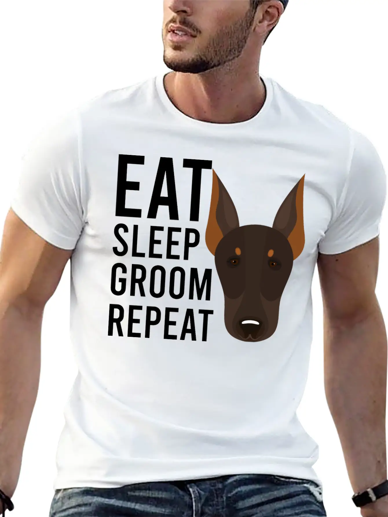 Groom 1 Dog Grooming Eat Sleep Groom Repeat Unisex Short Sleeve Soft Cotton T-Shirt – Casual Everyday Wear