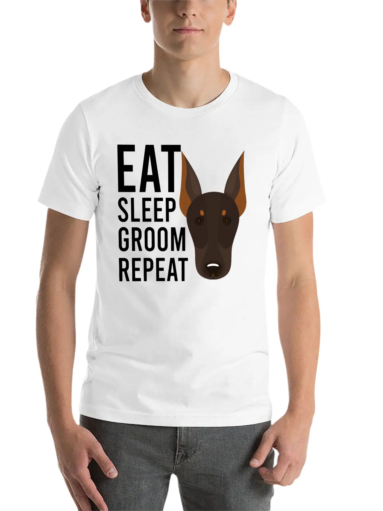 Groom 1 Dog Grooming Eat Sleep Groom Repeat Unisex Short Sleeve Soft Cotton T-Shirt – Casual Everyday Wear