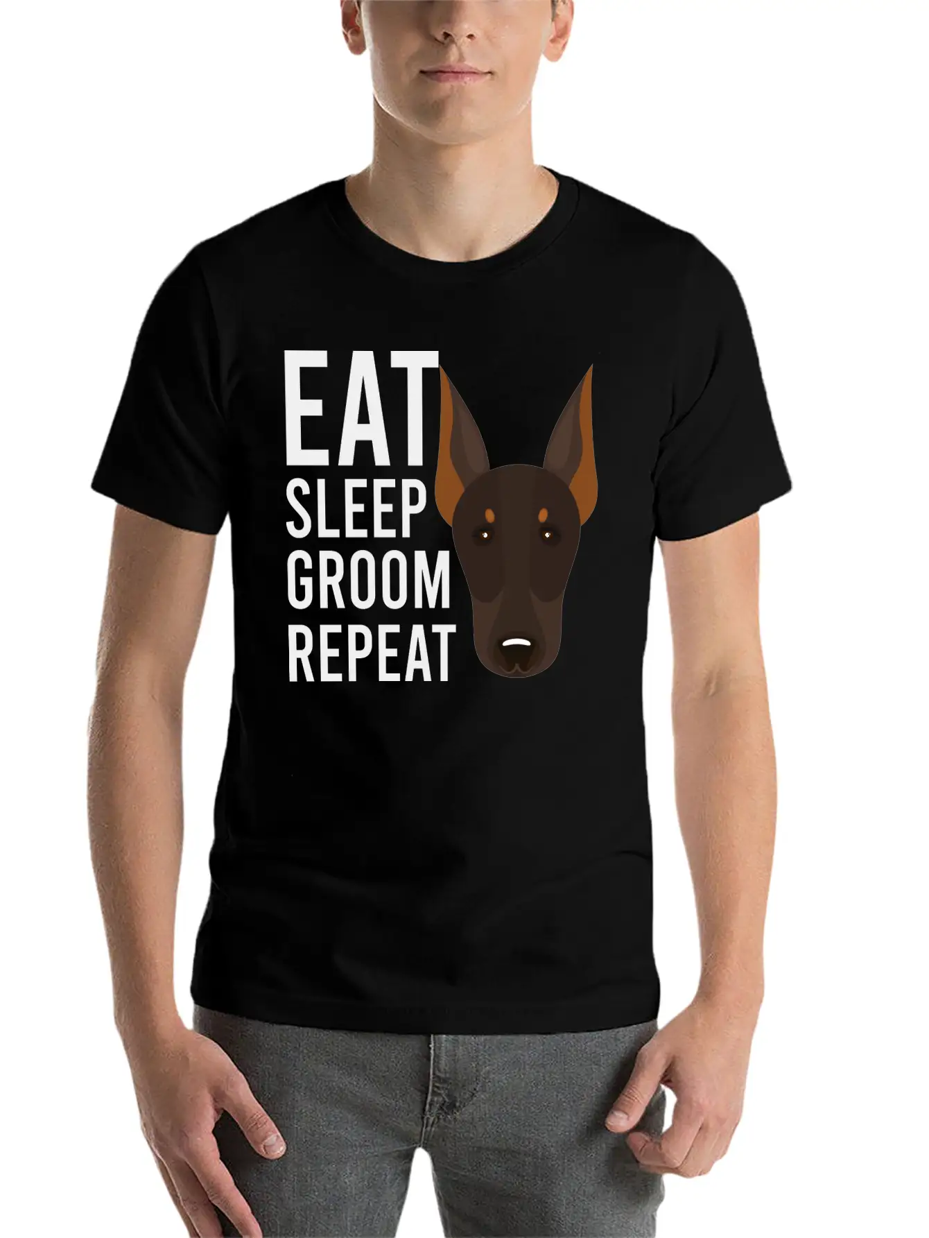Groom 1 Dog Grooming Eat Sleep Groom Repeat Unisex Short Sleeve Soft Cotton T-Shirt – Casual Everyday Wear