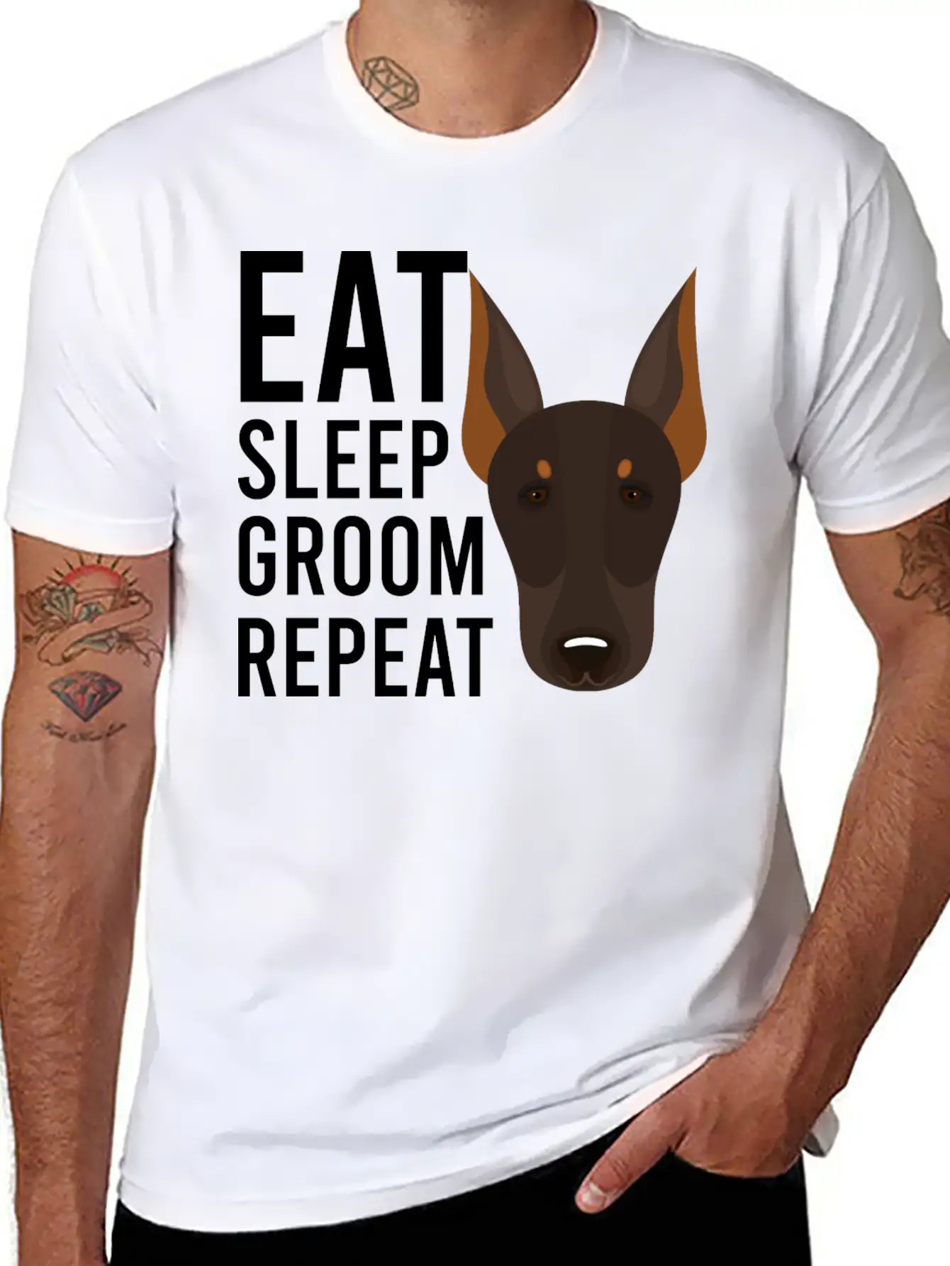 Groom 1 Dog Grooming Eat Sleep Groom Repeat Unisex Short Sleeve Soft Cotton T-Shirt – Casual Everyday Wear