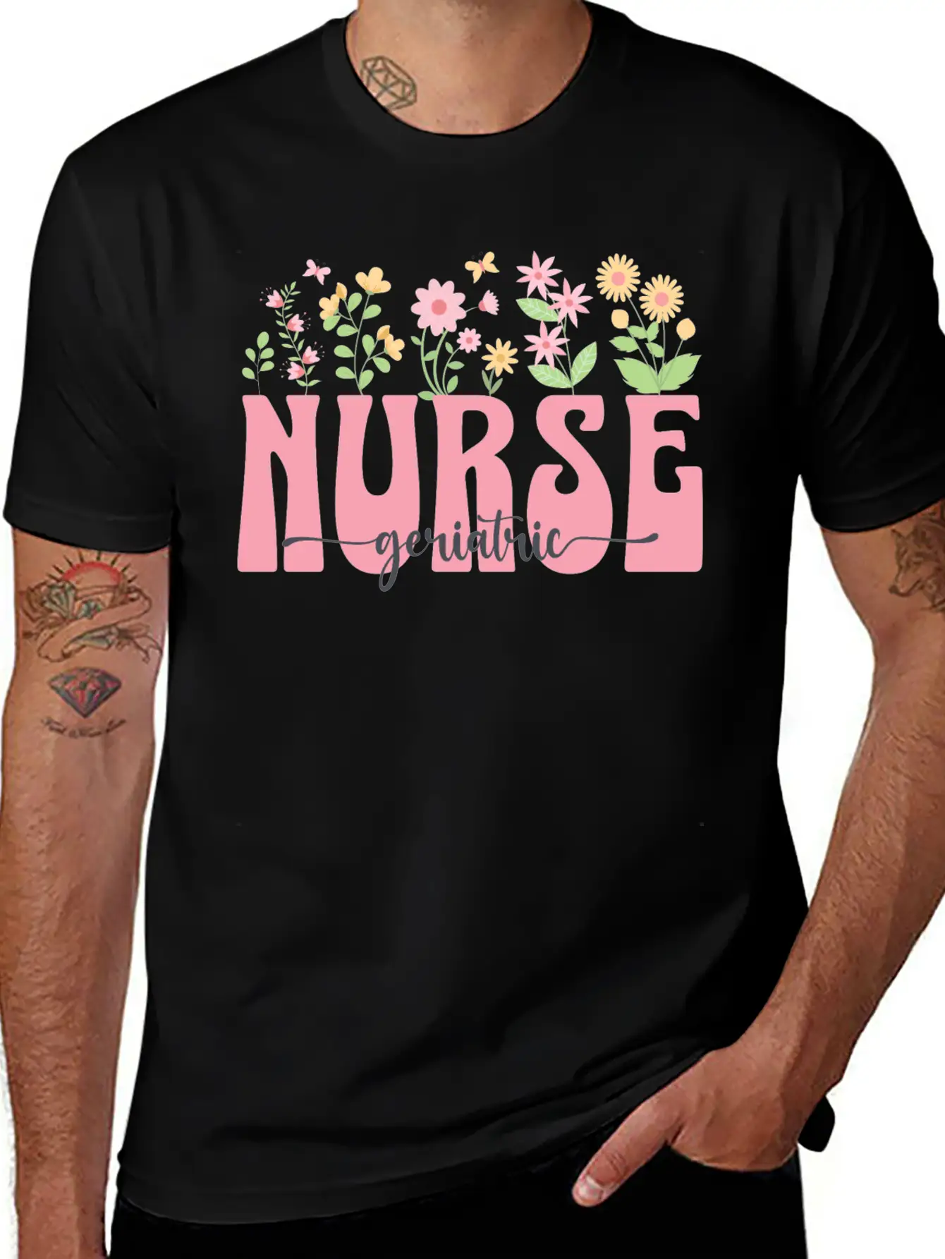 Groovy Geriatric Nurse Flowers Design Timeless Short Sleeve Tee – Comfy And Minimalist Design
