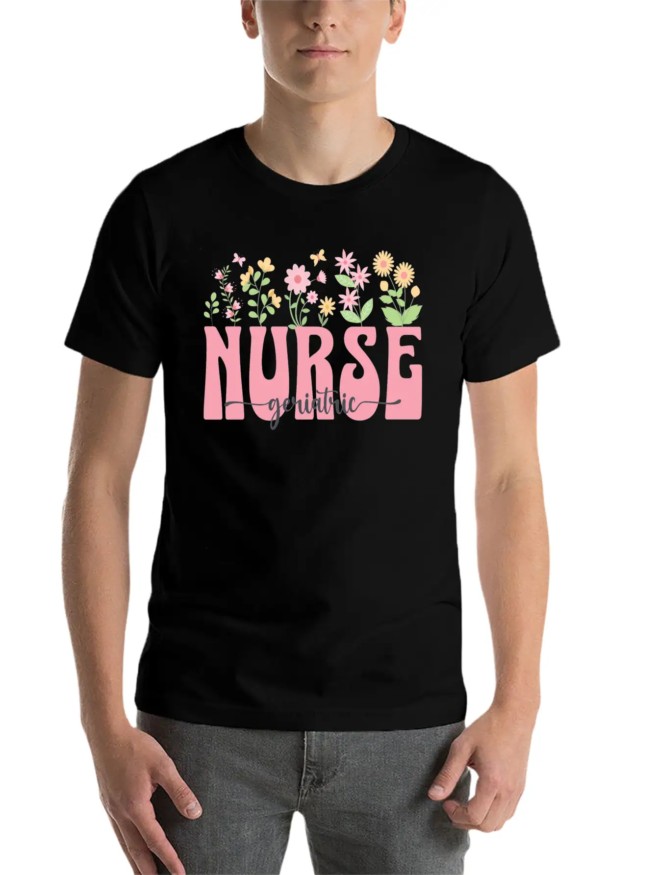 Groovy Geriatric Nurse Flowers Design Timeless Short Sleeve Tee – Comfy And Minimalist Design