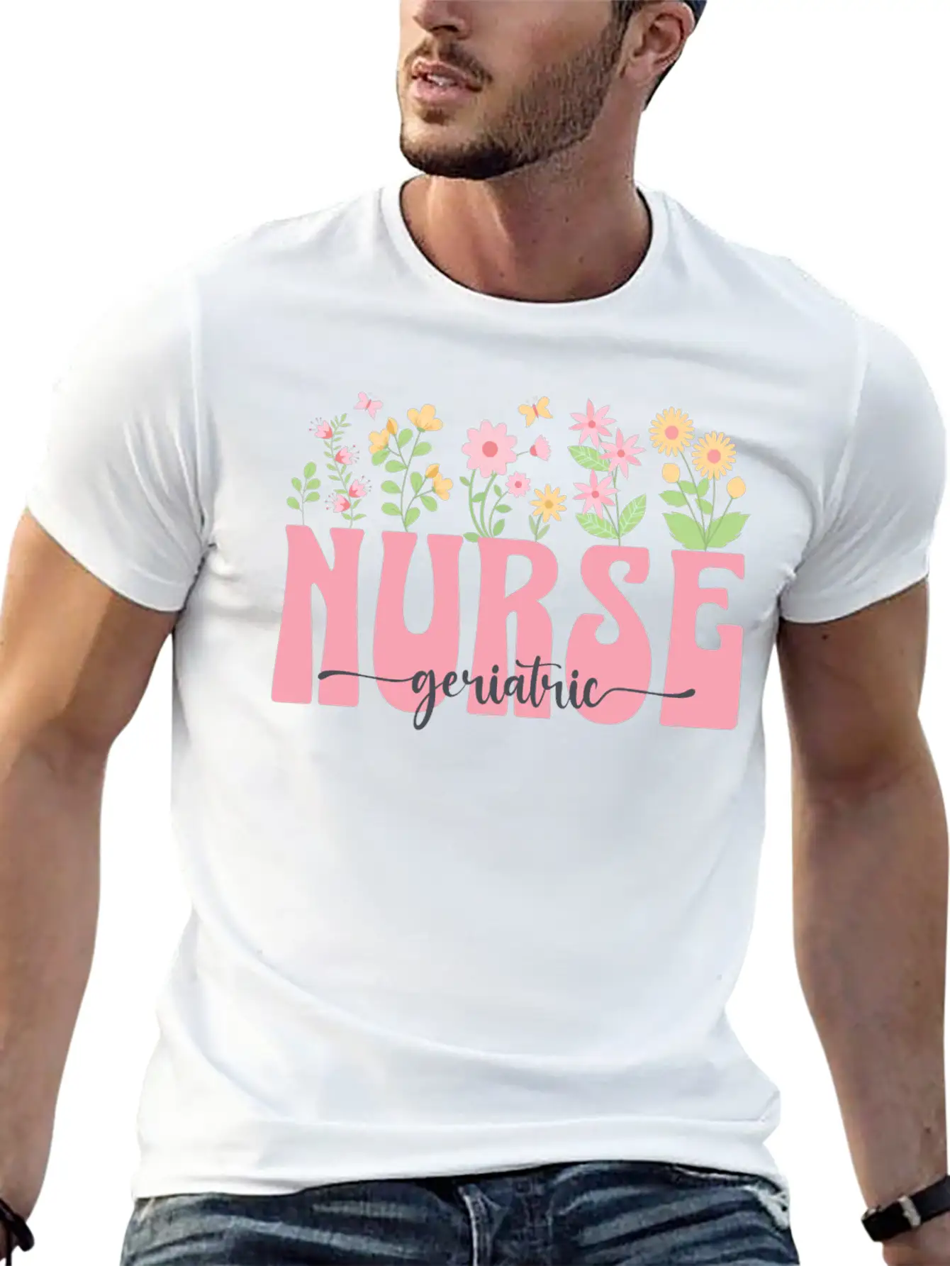 Groovy Geriatric Nurse Flowers Design Timeless Short Sleeve Tee – Comfy And Minimalist Design