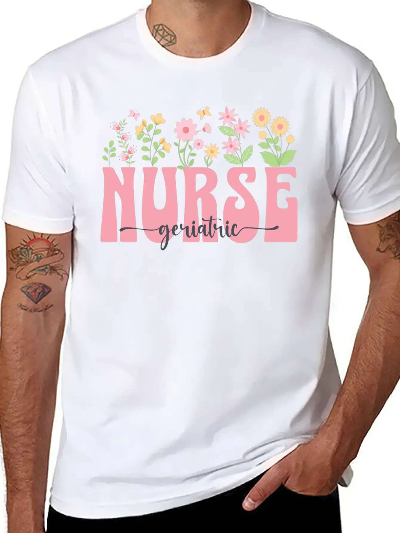 Groovy Geriatric Nurse Flowers Design Timeless Short Sleeve Tee – Comfy And Minimalist Design
