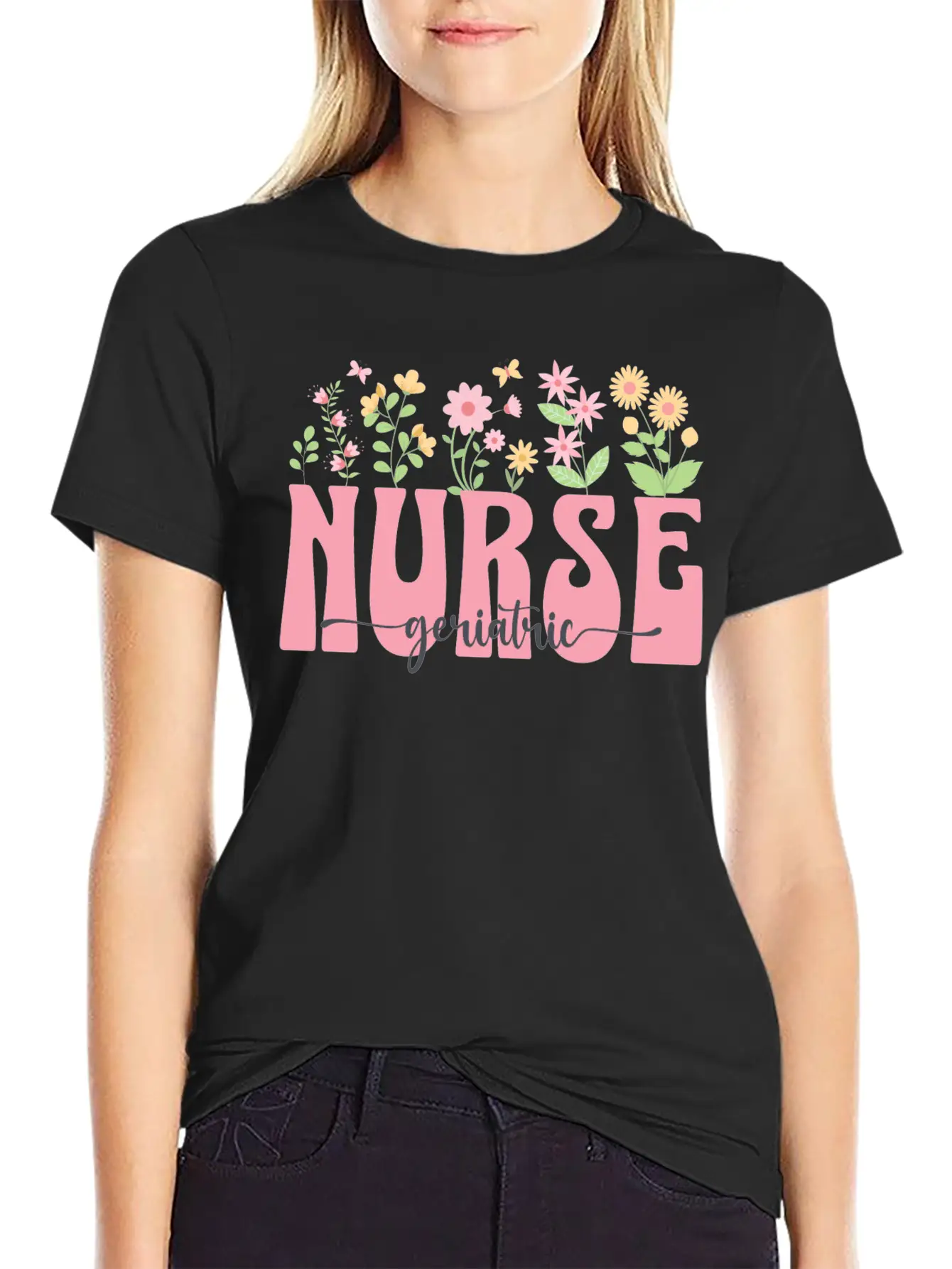 Groovy Geriatric Nurse Flowers Design Timeless Short Sleeve Tee – Comfy And Minimalist Design