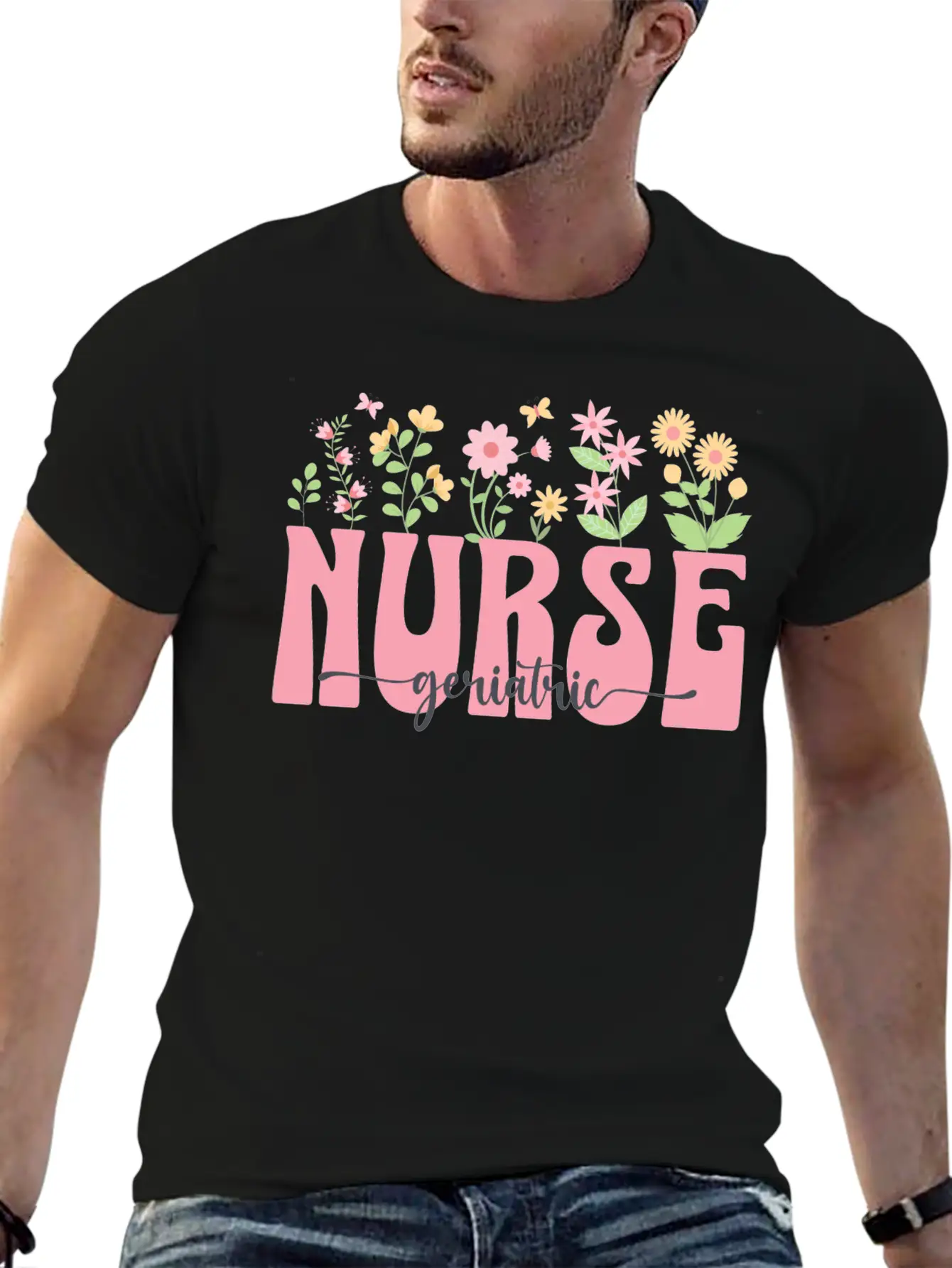 Groovy Geriatric Nurse Flowers Design Timeless Short Sleeve Tee – Comfy And Minimalist Design
