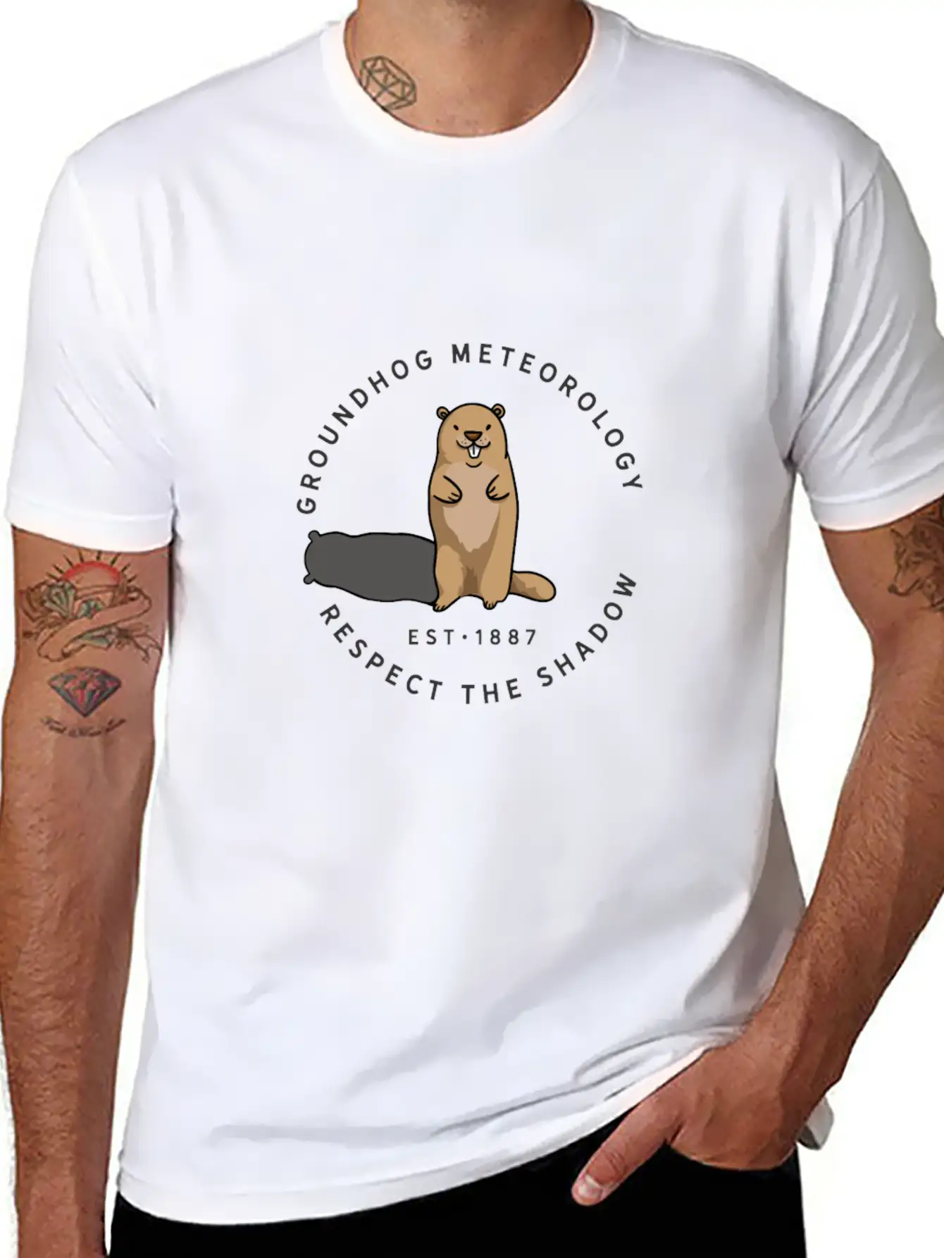 Groundhog Day Funny Quote Respect The Shadow Meteo Timeless Short Sleeve Tee – Comfy And Minimalist Design