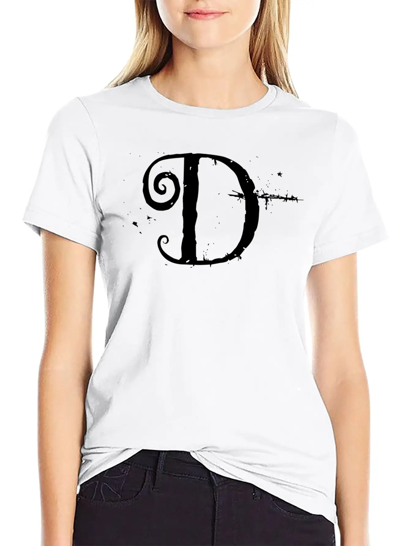 Grunge Letter D, Distorted Letter D Unisex Short Sleeve Soft Cotton T-Shirt – Casual Everyday Wear