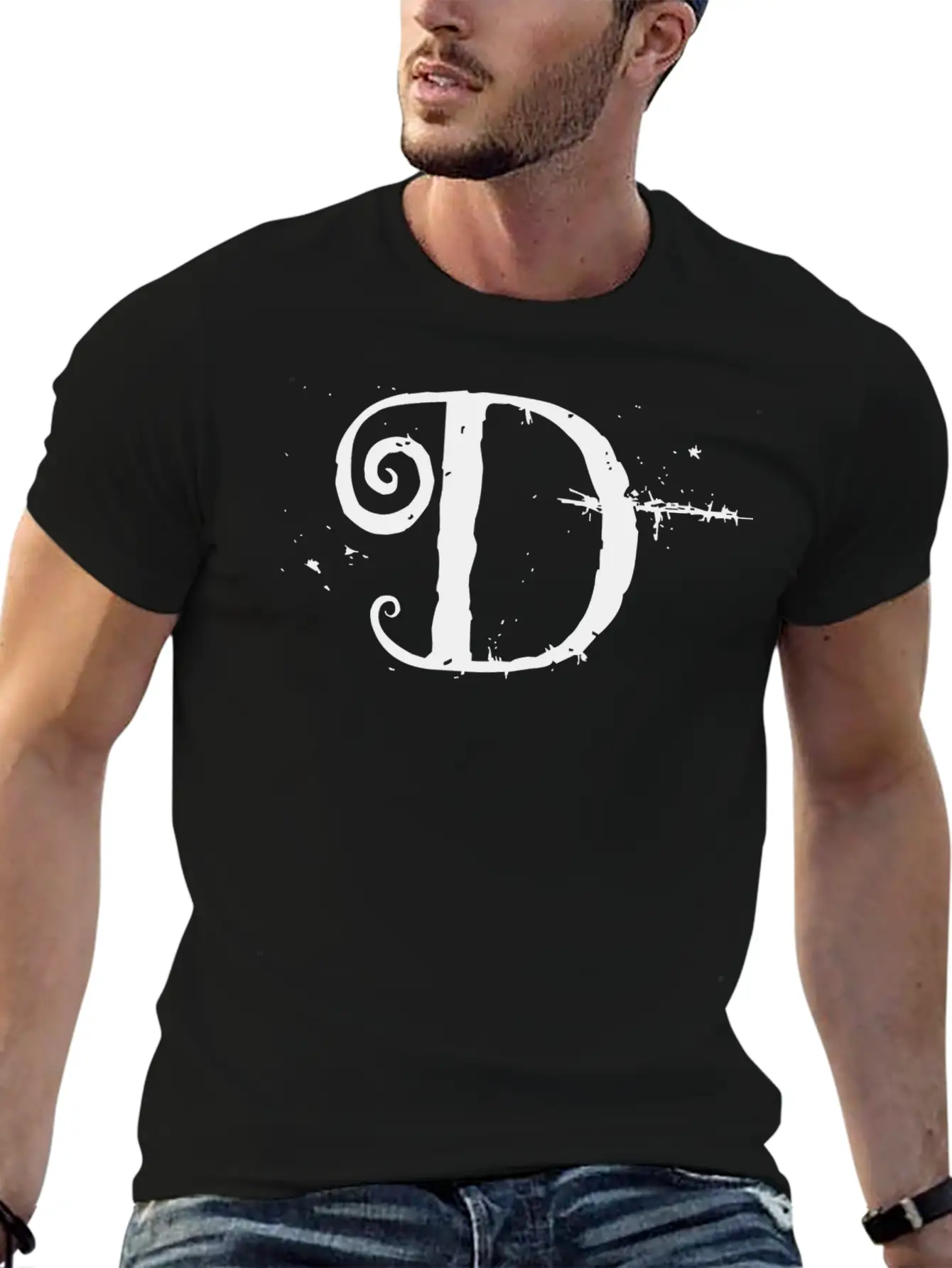 Grunge Letter D, Distorted Letter D Unisex Short Sleeve Soft Cotton T-Shirt – Casual Everyday Wear