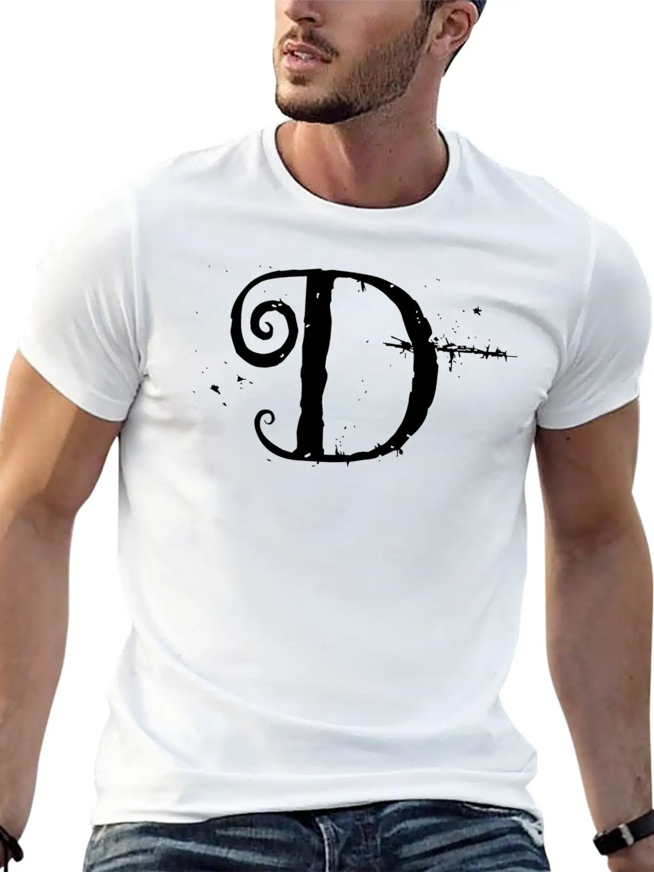 Grunge Letter D, Distorted Letter D Unisex Short Sleeve Soft Cotton T-Shirt – Casual Everyday Wear