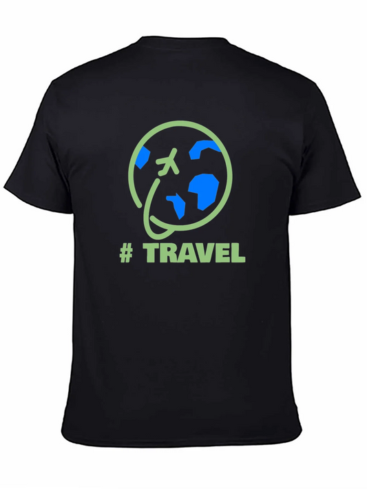Travel Globe Graphic Tee - Black Cotton T-Shirt