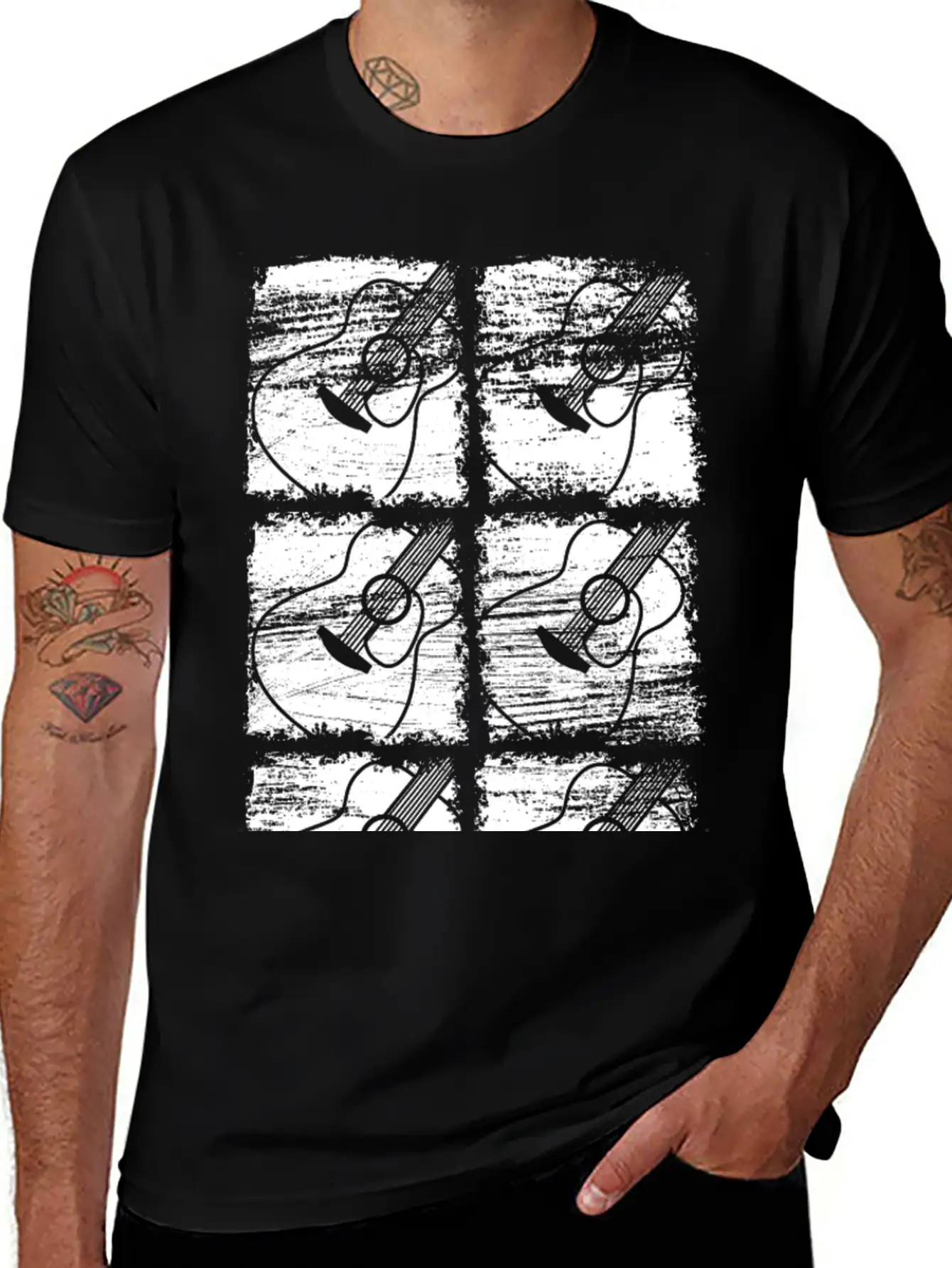 Guitar Drawing Unisex Short Sleeve Soft Cotton T-Shirt – Casual Everyday Wear