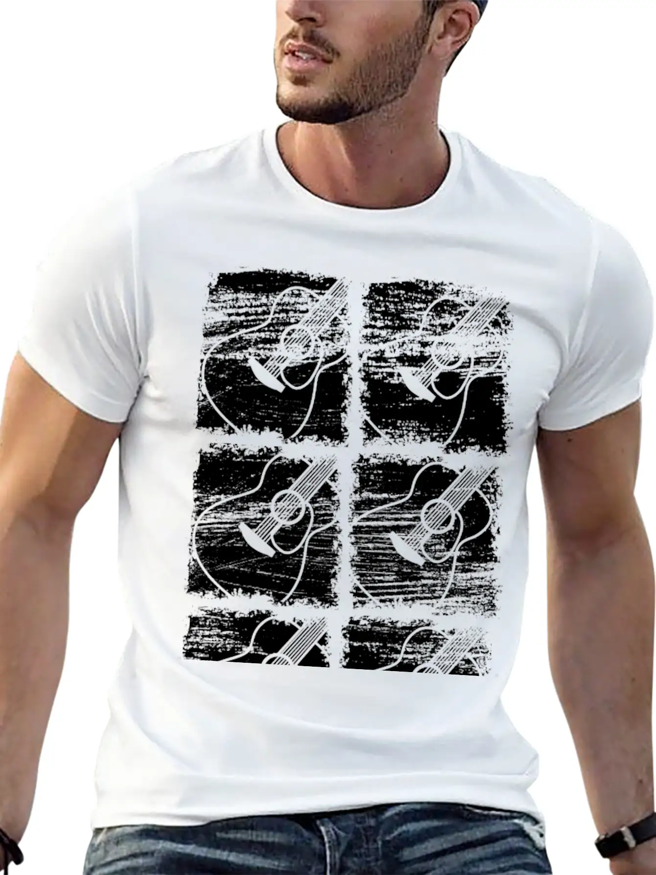Guitar Drawing Unisex Short Sleeve Soft Cotton T-Shirt – Casual Everyday Wear