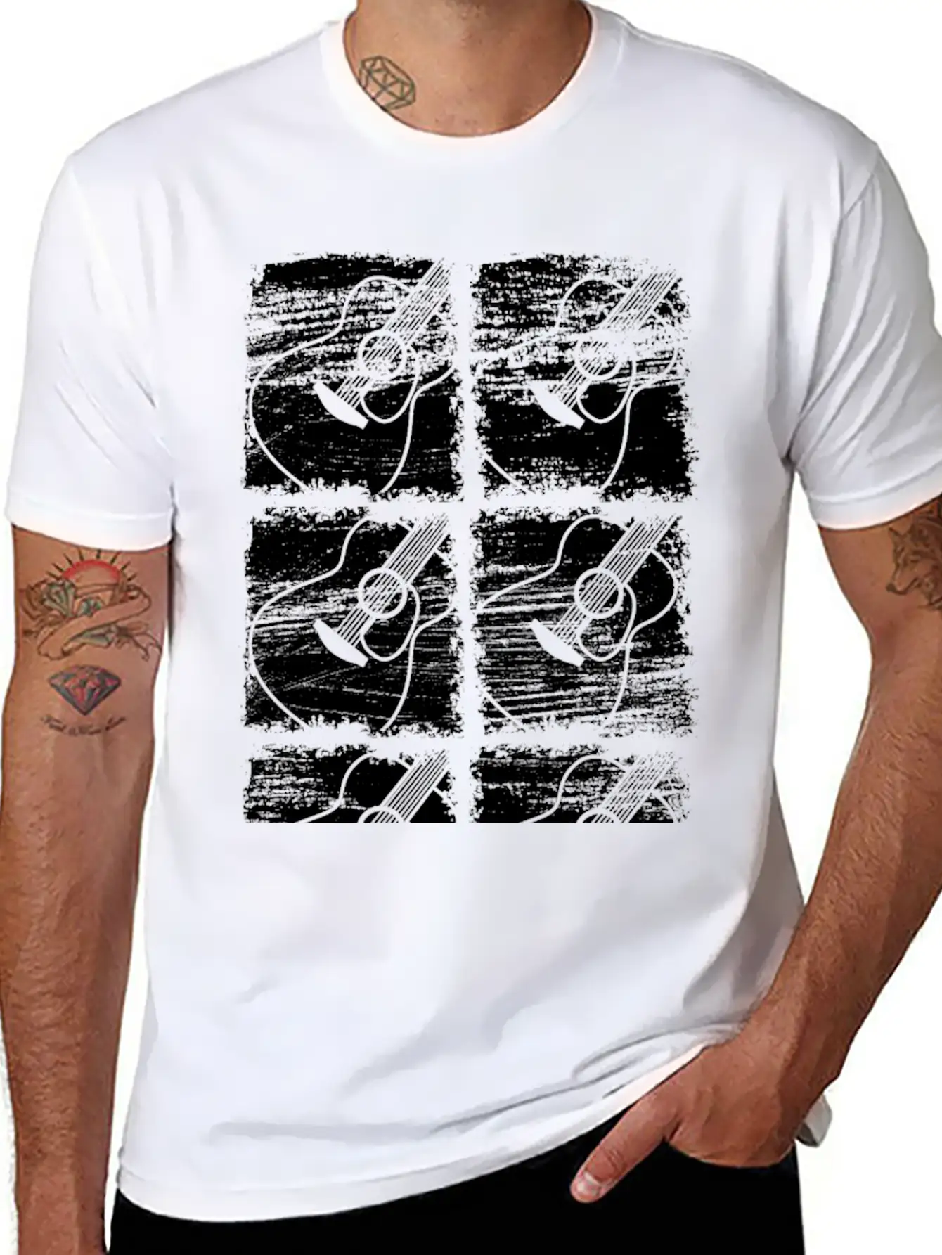 Guitar Drawing Unisex Short Sleeve Soft Cotton T-Shirt – Casual Everyday Wear