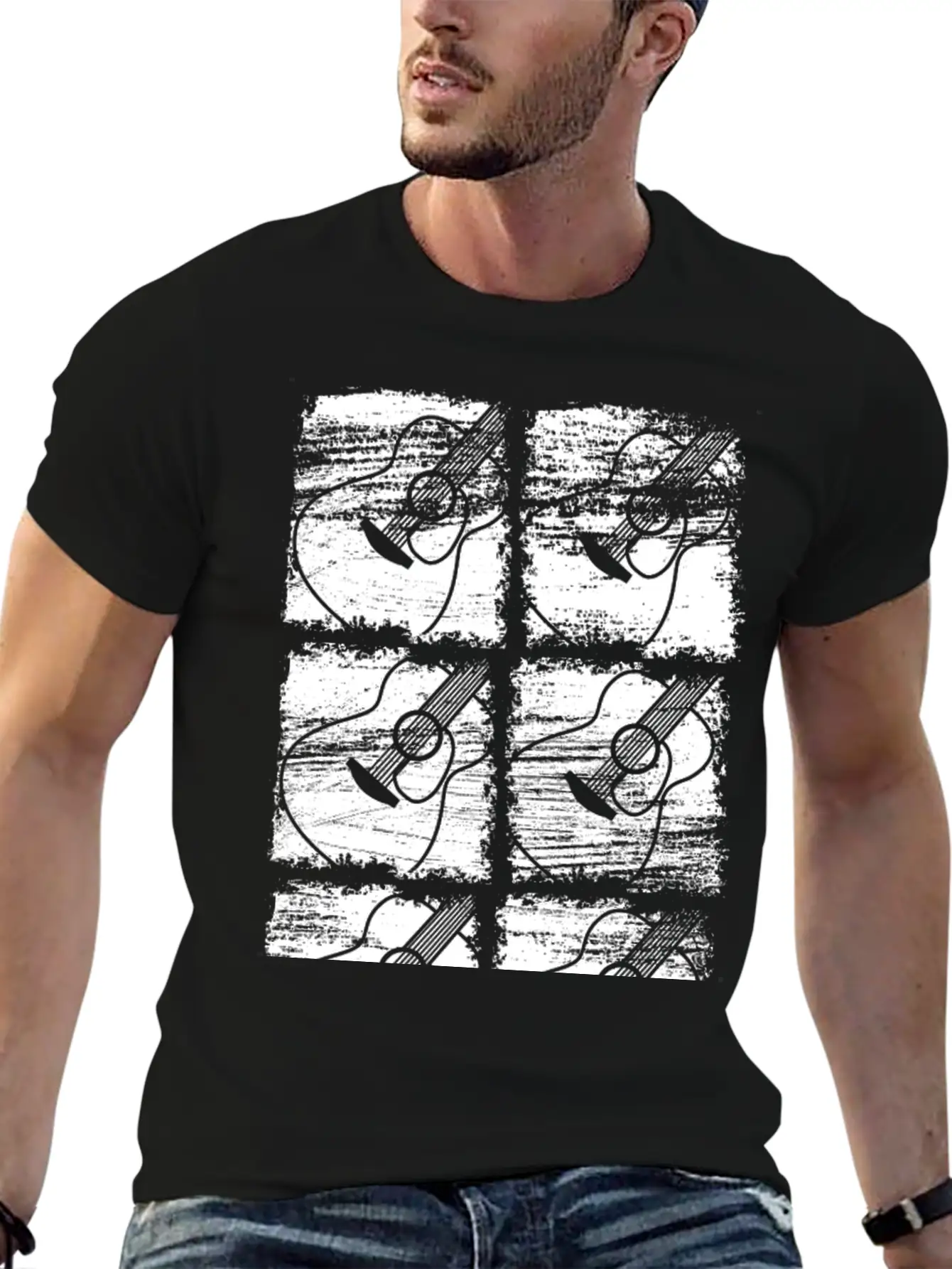 Guitar Drawing Unisex Short Sleeve Soft Cotton T-Shirt – Casual Everyday Wear