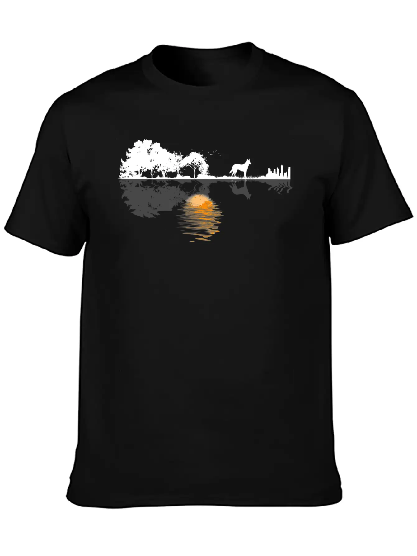 Guitar Lake Shadow Lover Gift German Shepherd Dog Stylish Everyday T-Shirt – Unisex Basic Cotton Tee