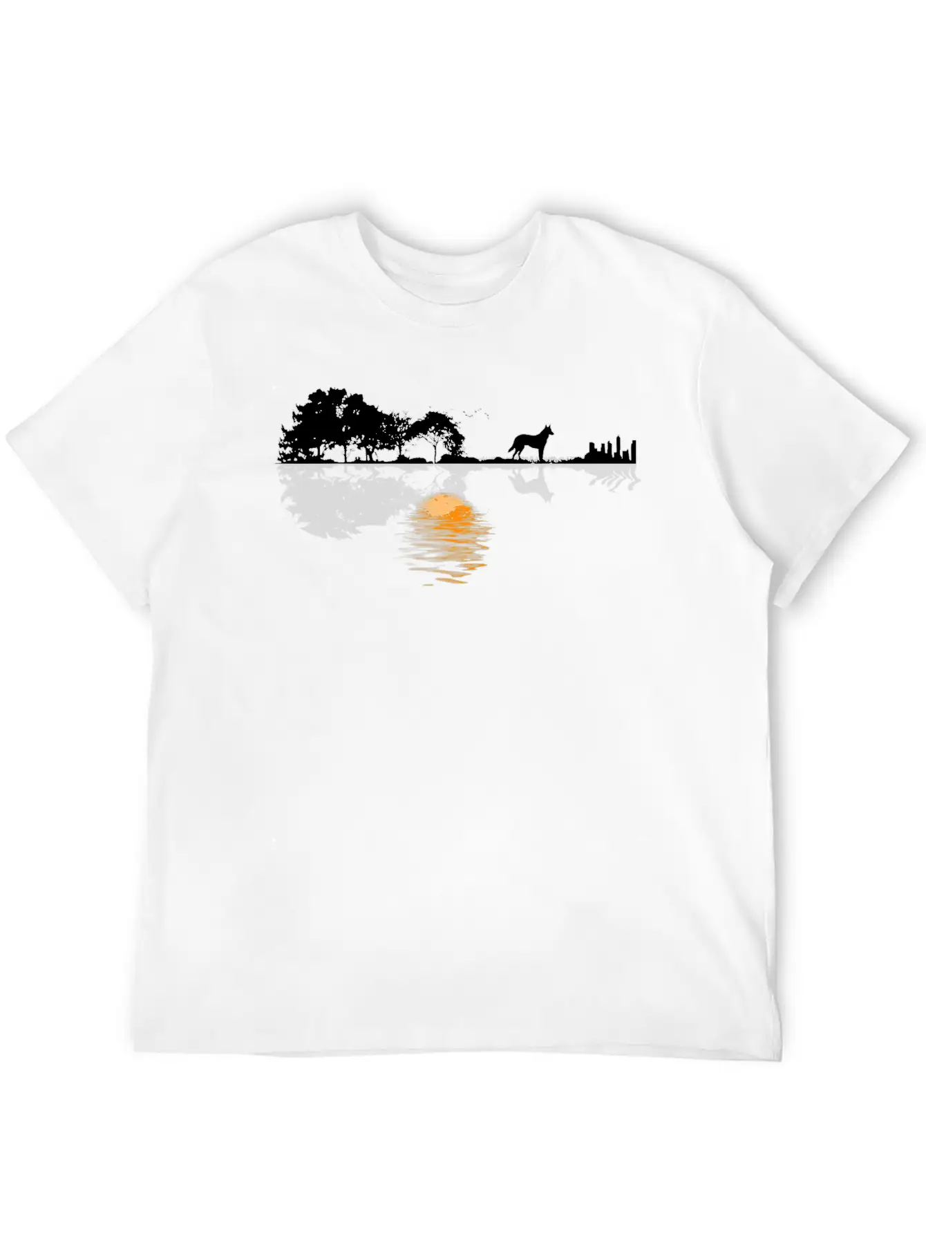 Guitar Lake Shadow Lover Gift German Shepherd Dog Stylish Everyday T-Shirt – Unisex Basic Cotton Tee