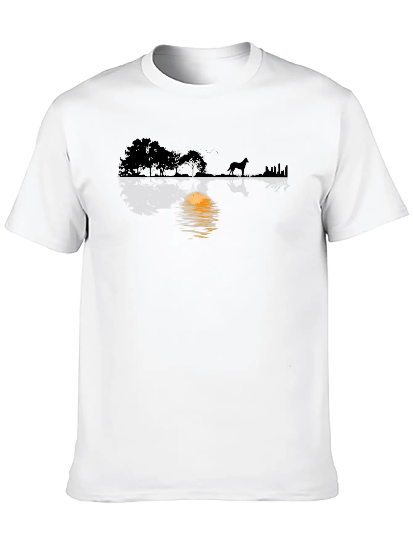Guitar Lake Shadow Lover Gift German Shepherd Dog Stylish Everyday T-Shirt – Unisex Basic Cotton Tee