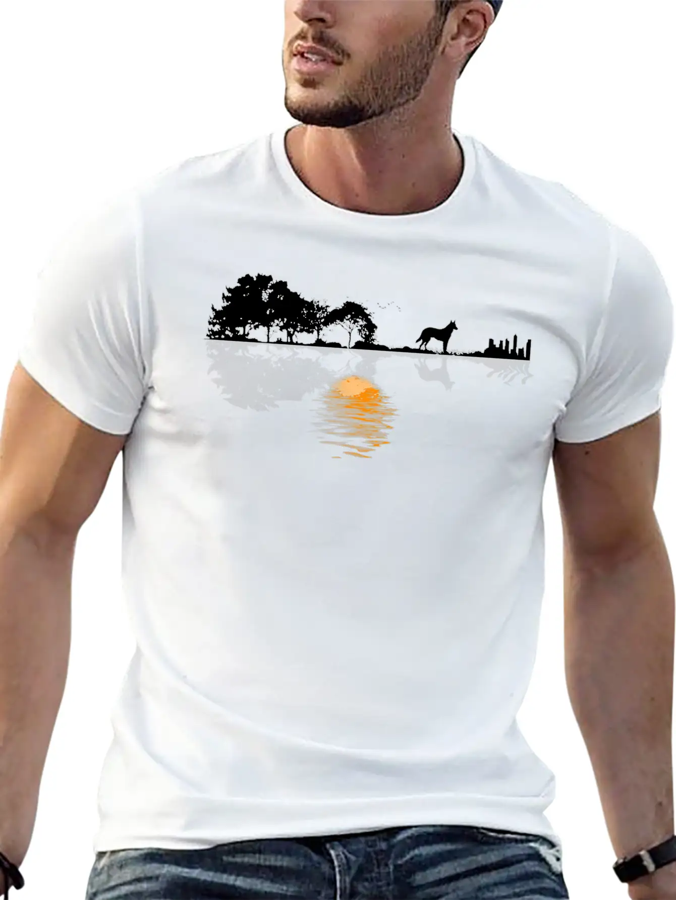Guitar Lake Shadow Lover Gift German Shepherd Dog Stylish Everyday T-Shirt – Unisex Basic Cotton Tee