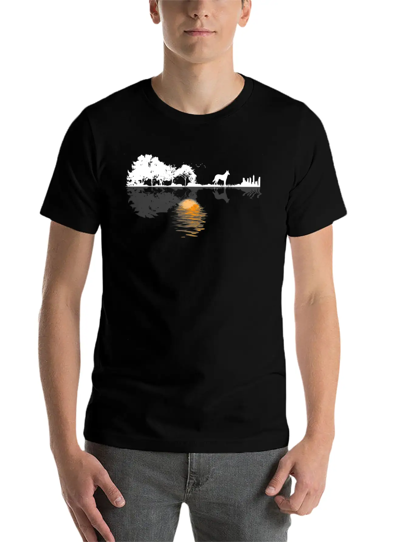 Guitar Lake Shadow Lover Gift German Shepherd Dog Stylish Everyday T-Shirt – Unisex Basic Cotton Tee