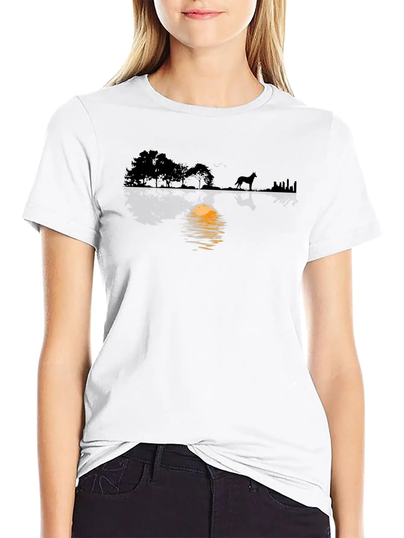 Guitar Lake Shadow Lover Gift German Shepherd Dog Stylish Everyday T-Shirt – Unisex Basic Cotton Tee