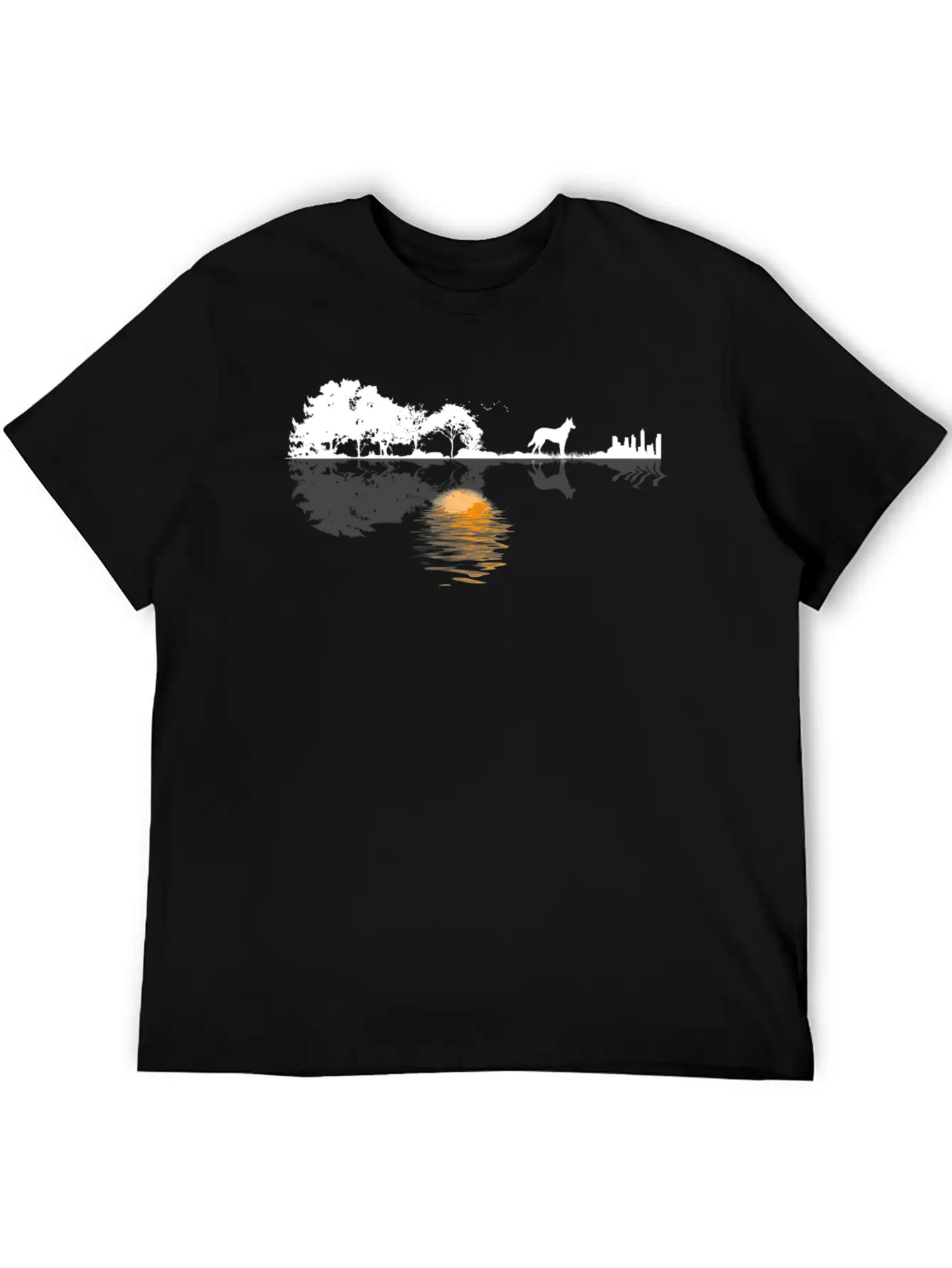 Guitar Lake Shadow Lover Gift German Shepherd Dog Stylish Everyday T-Shirt – Unisex Basic Cotton Tee