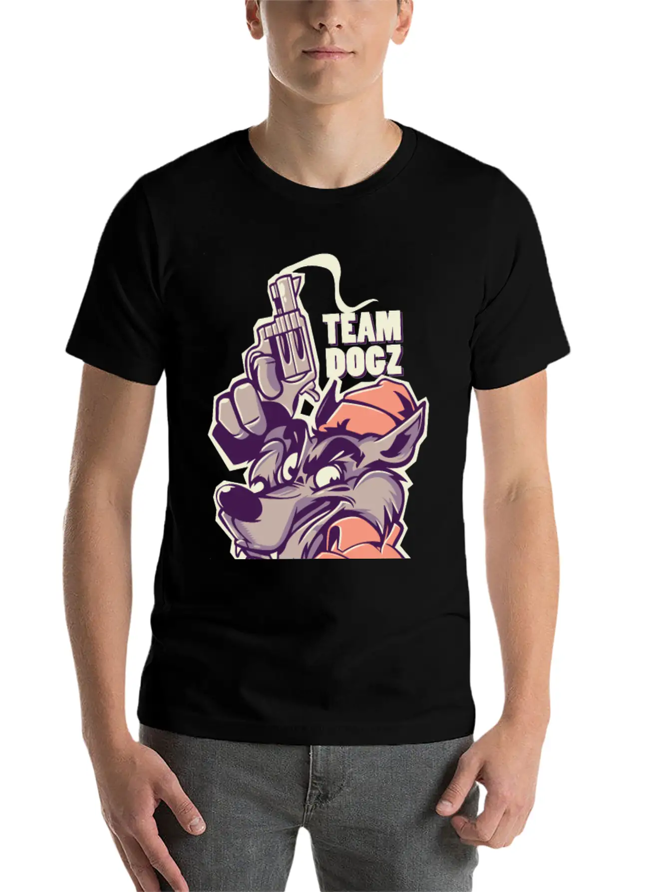 Gun Dog Wolf Gangster Team Dogs Inscription Stylish Everyday T-Shirt – Unisex Basic Cotton Tee