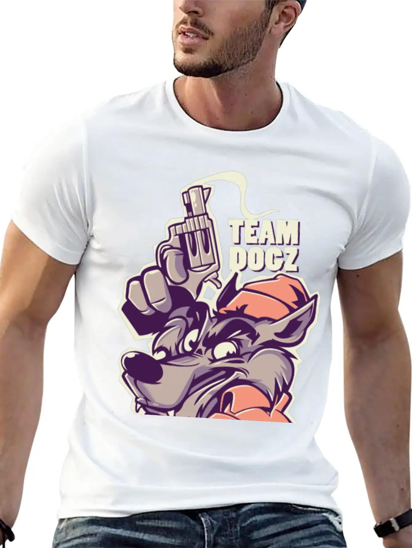 Gun Dog Wolf Gangster Team Dogs Inscription Stylish Everyday T-Shirt – Unisex Basic Cotton Tee