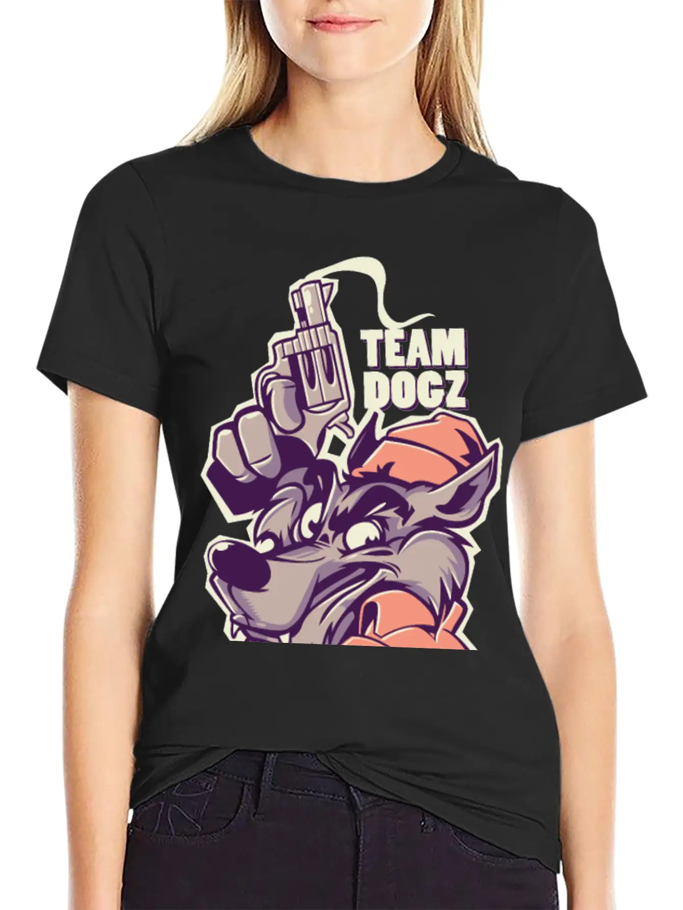 Gun Dog Wolf Gangster Team Dogs Inscription Stylish Everyday T-Shirt – Unisex Basic Cotton Tee