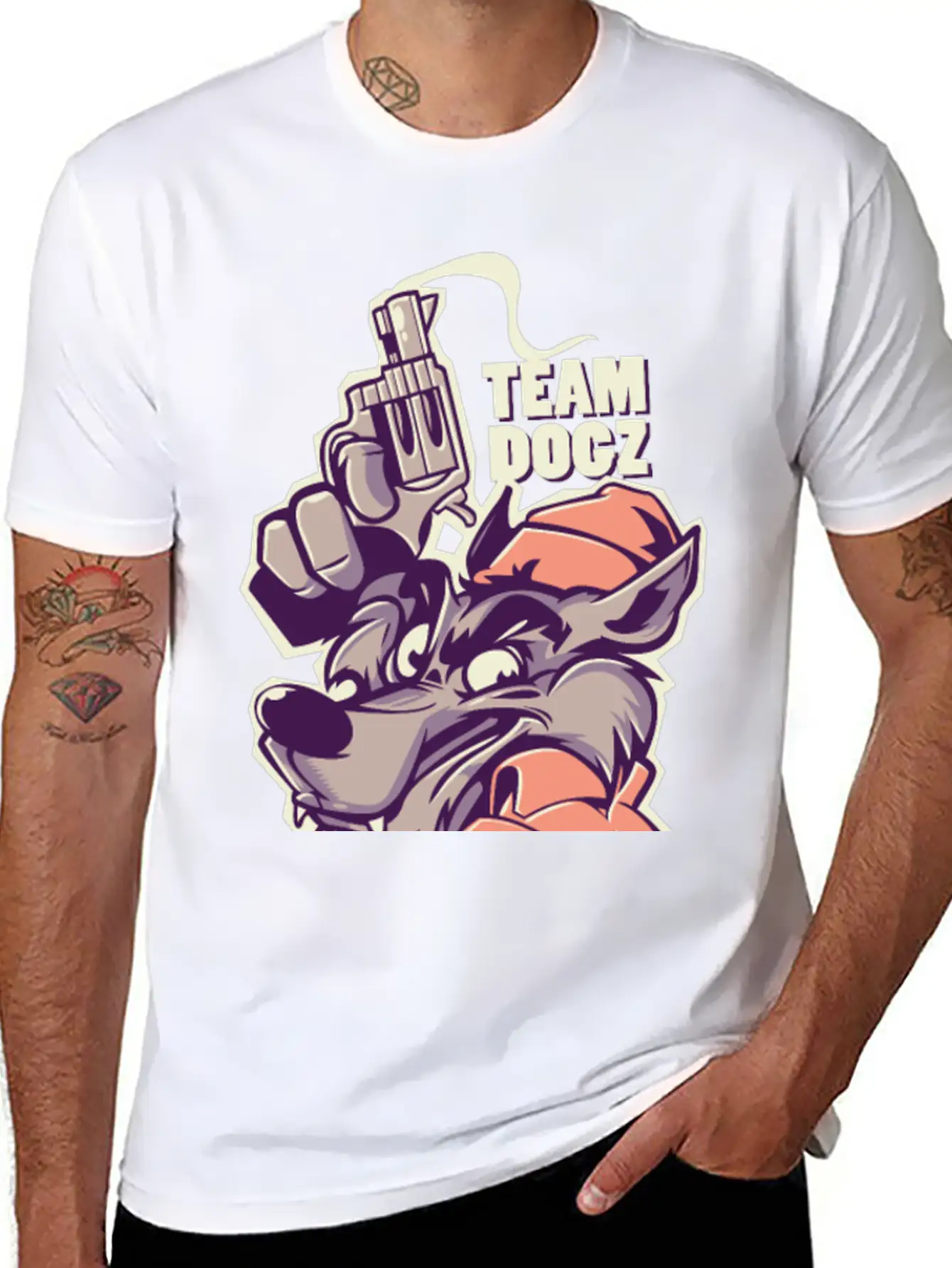 Gun Dog Wolf Gangster Team Dogs Inscription Stylish Everyday T-Shirt – Unisex Basic Cotton Tee